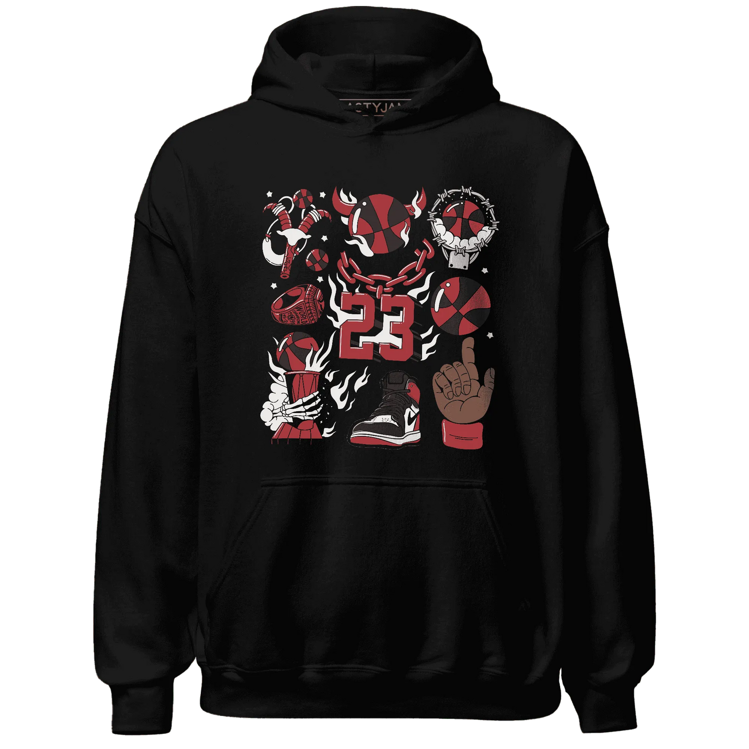 Black-Toe-Reimagined-Red-White-1s-Hoodie-Match-Neclaces-Number-23