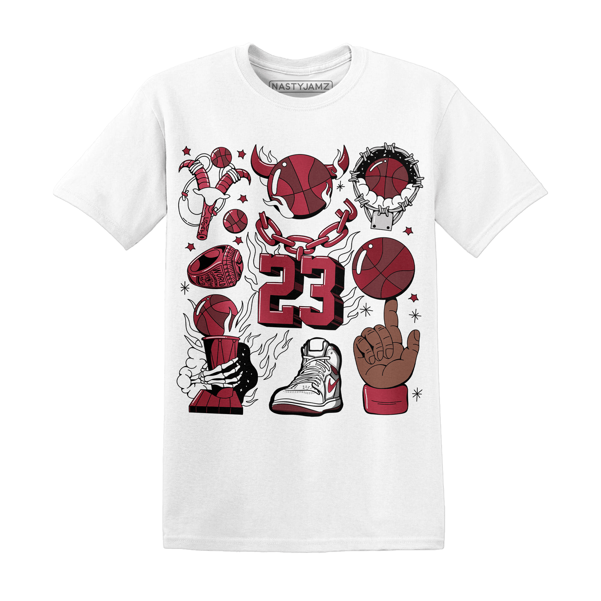 High 85 Metallic Burgundy 1s T Shirt Match Neclaces Number 23 - NastyJamz