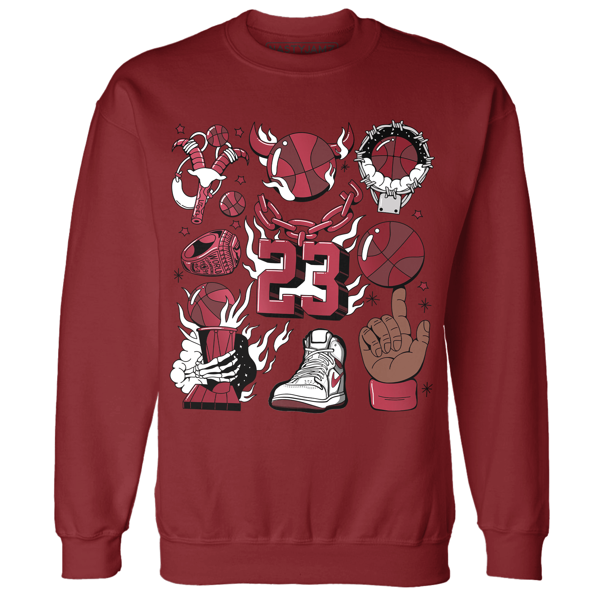 High 85 Metallic Burgundy 1s Sweatshirt Match Neclaces Number 23 - NastyJamz