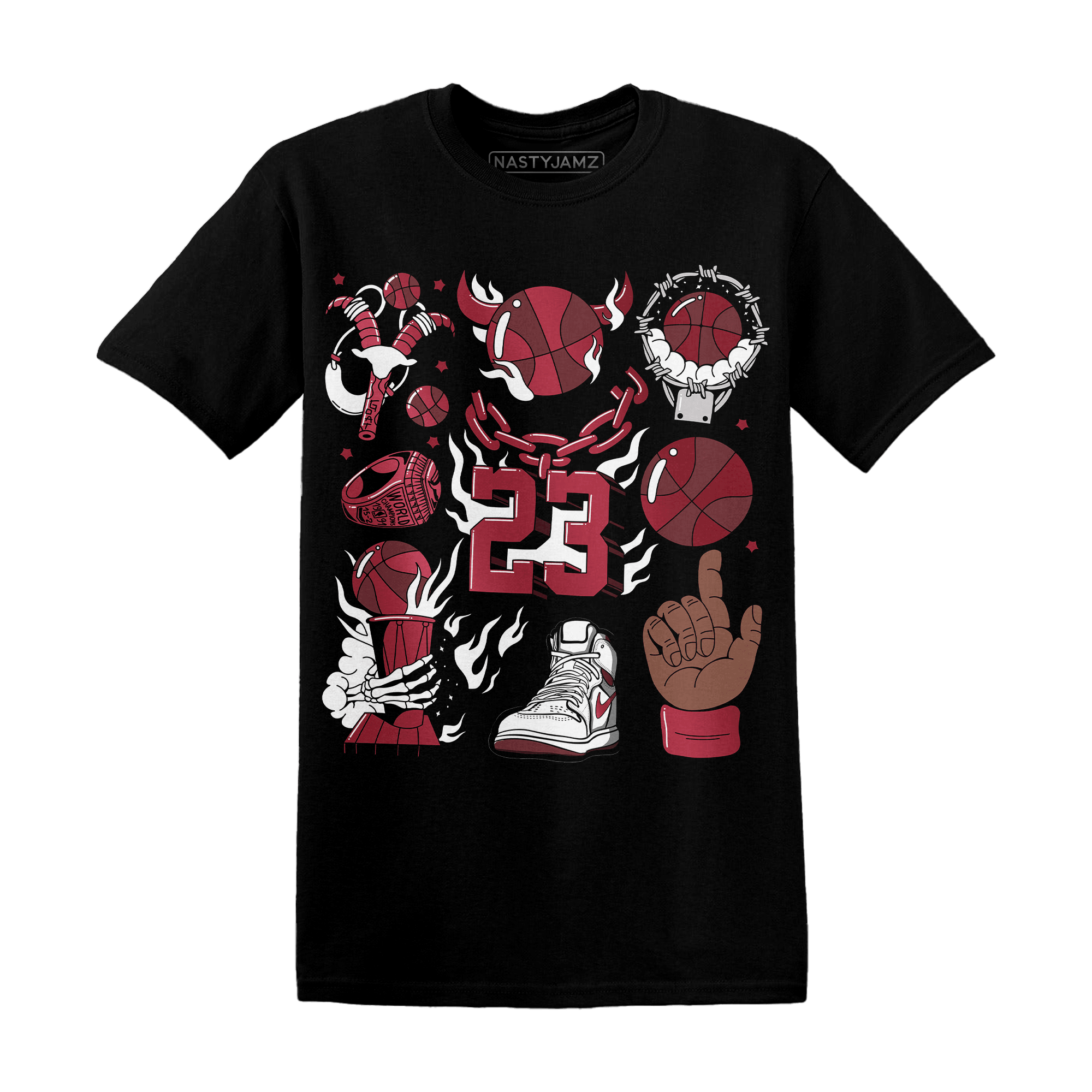 High 85 Metallic Burgundy 1s T Shirt Match Neclaces Number 23 - NastyJamz