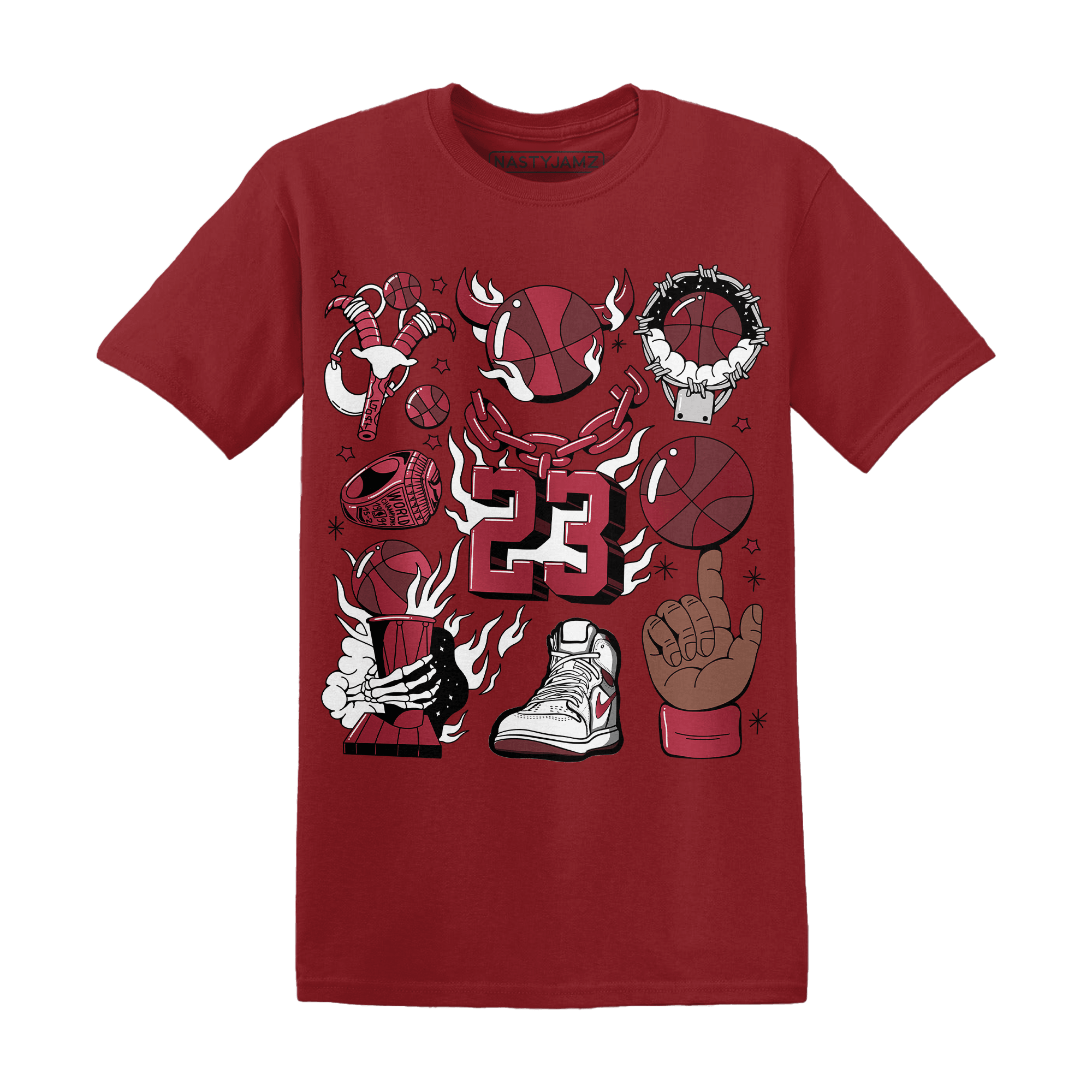 High 85 Metallic Burgundy 1s T Shirt Match Neclaces Number 23 - NastyJamz