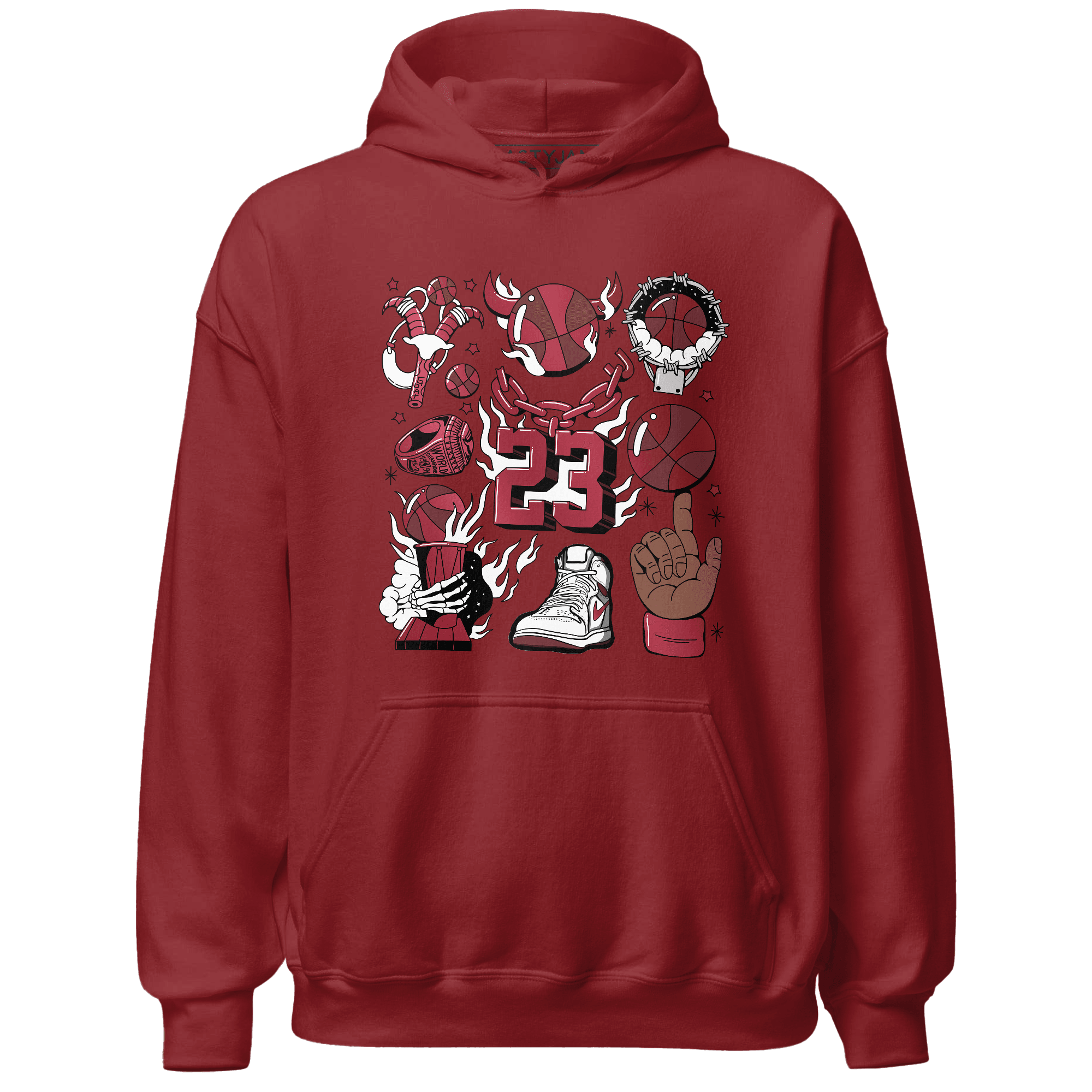 High 85 Metallic Burgundy 1s Hoodie Match Neclaces Number 23 - NastyJamz