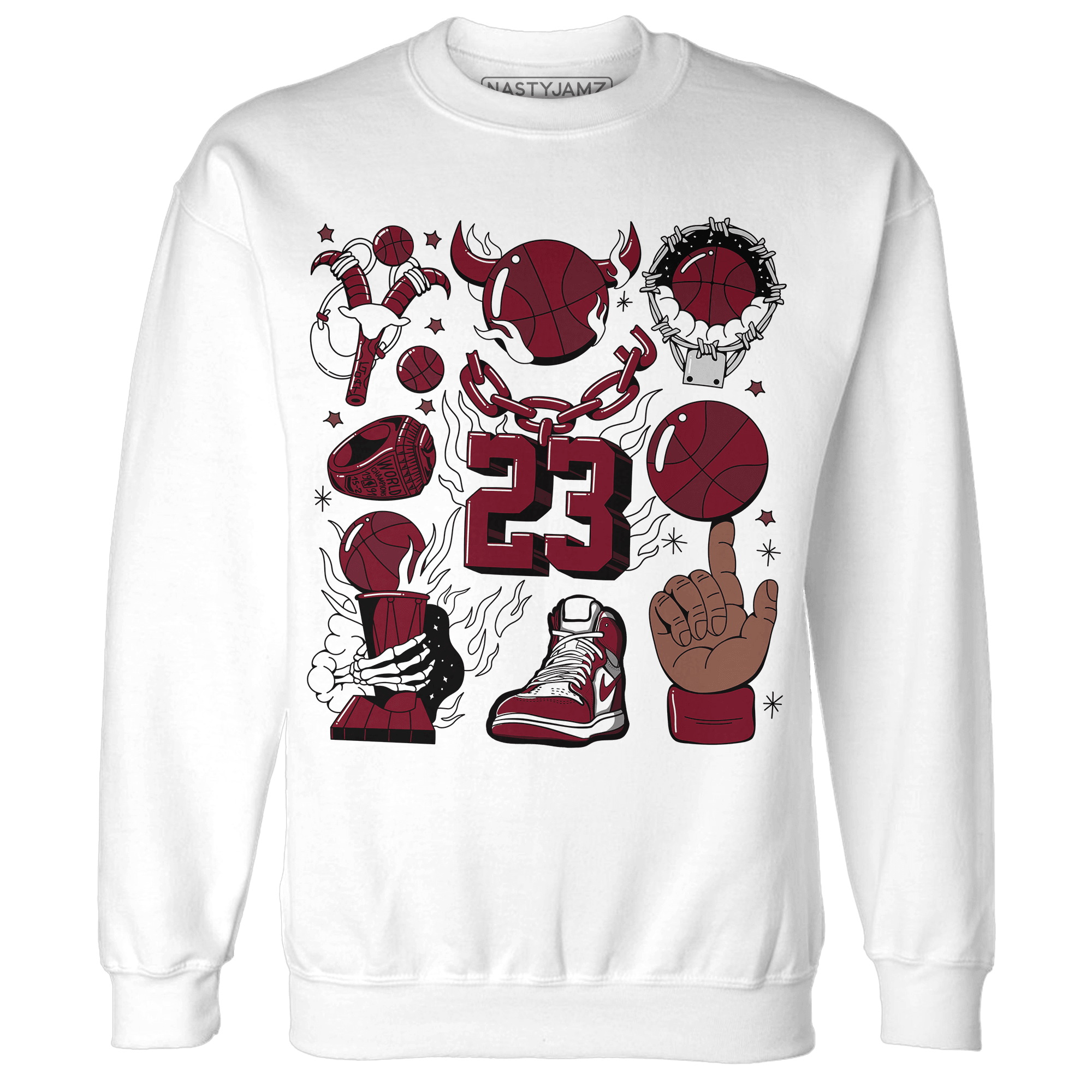 High White Team Red 1s Sweatshirt Match Neclaces Number 23 - NastyJamz