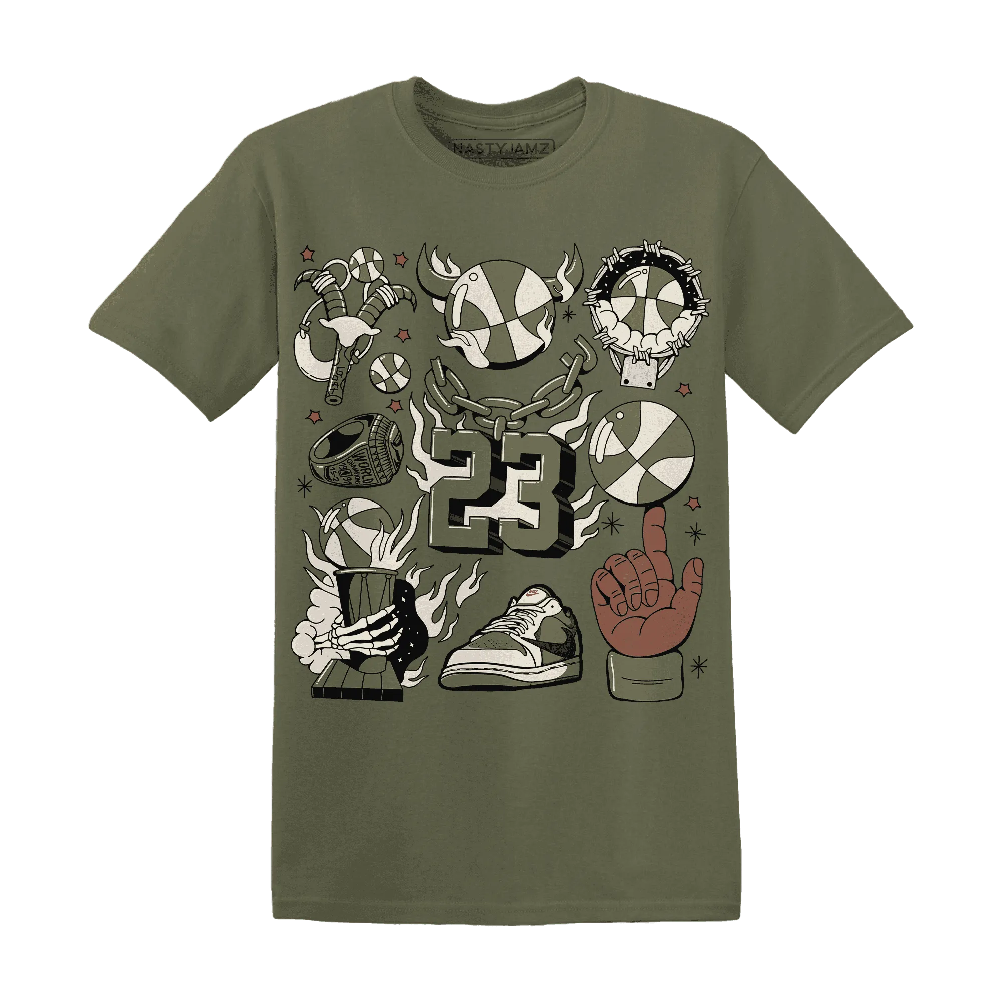 Medium-Olive-1s-NastyJamz-T-Shirt-Match-Neclaces-Number-23