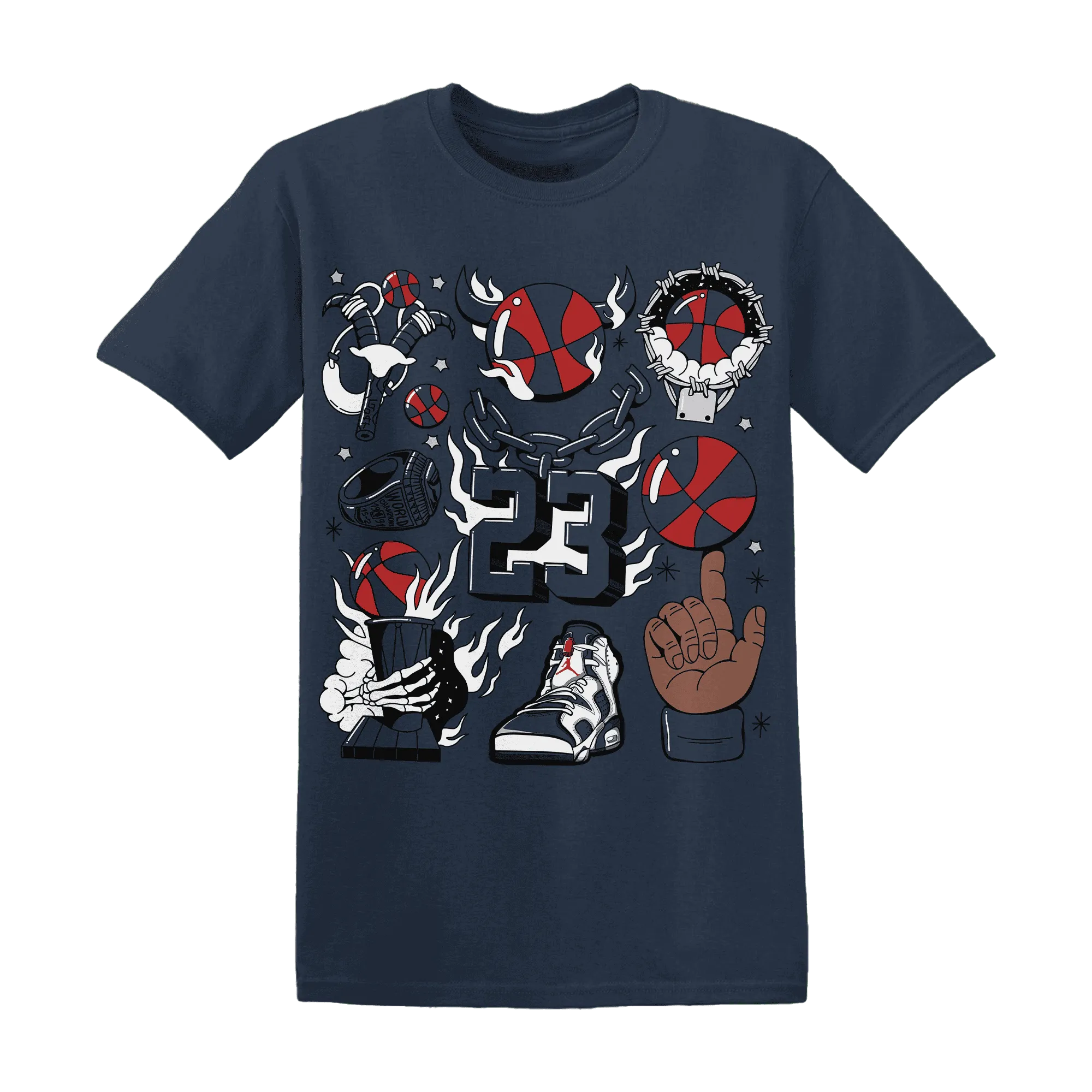 White-Navy-6s-T-Shirt-Match-Neclaces-Number-23