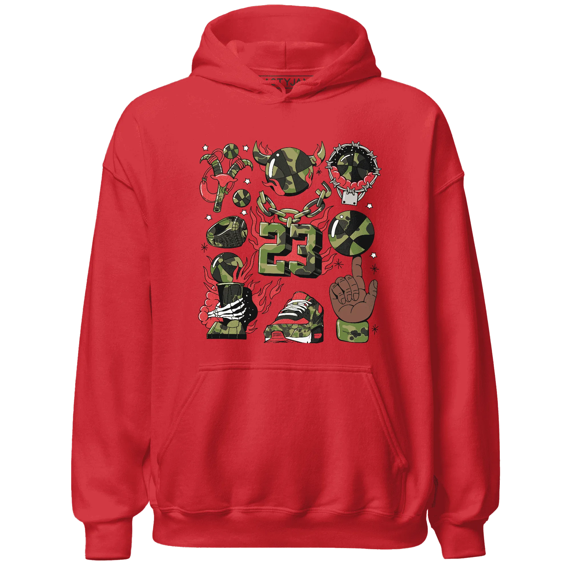 AM-90-Dark-Sage-Solar-Red-Hoodie-Match-Neclaces-Number-23