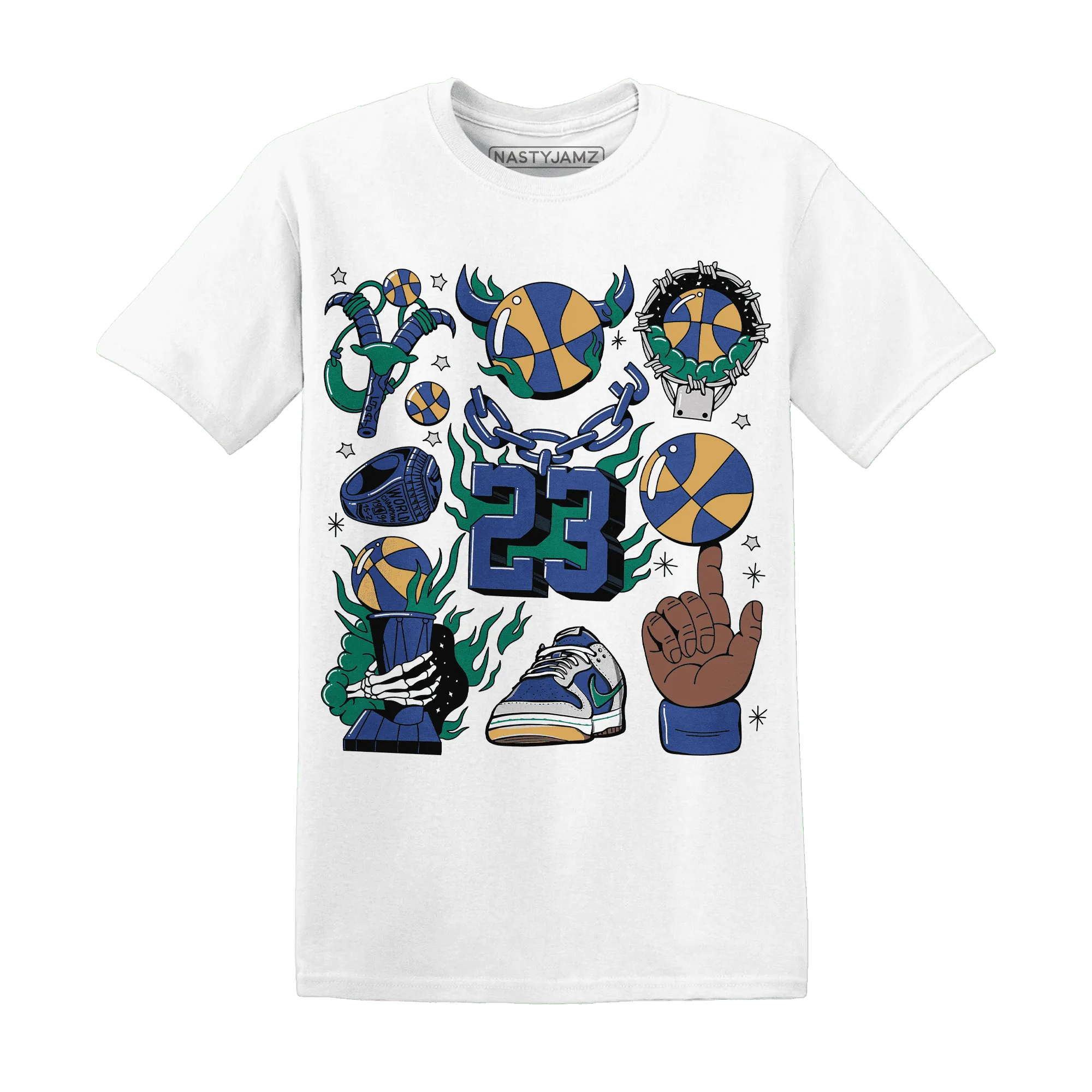 Dunk-Hyper-Royal-Malachite-T-Shirt-Match-Neclaces-Number-23