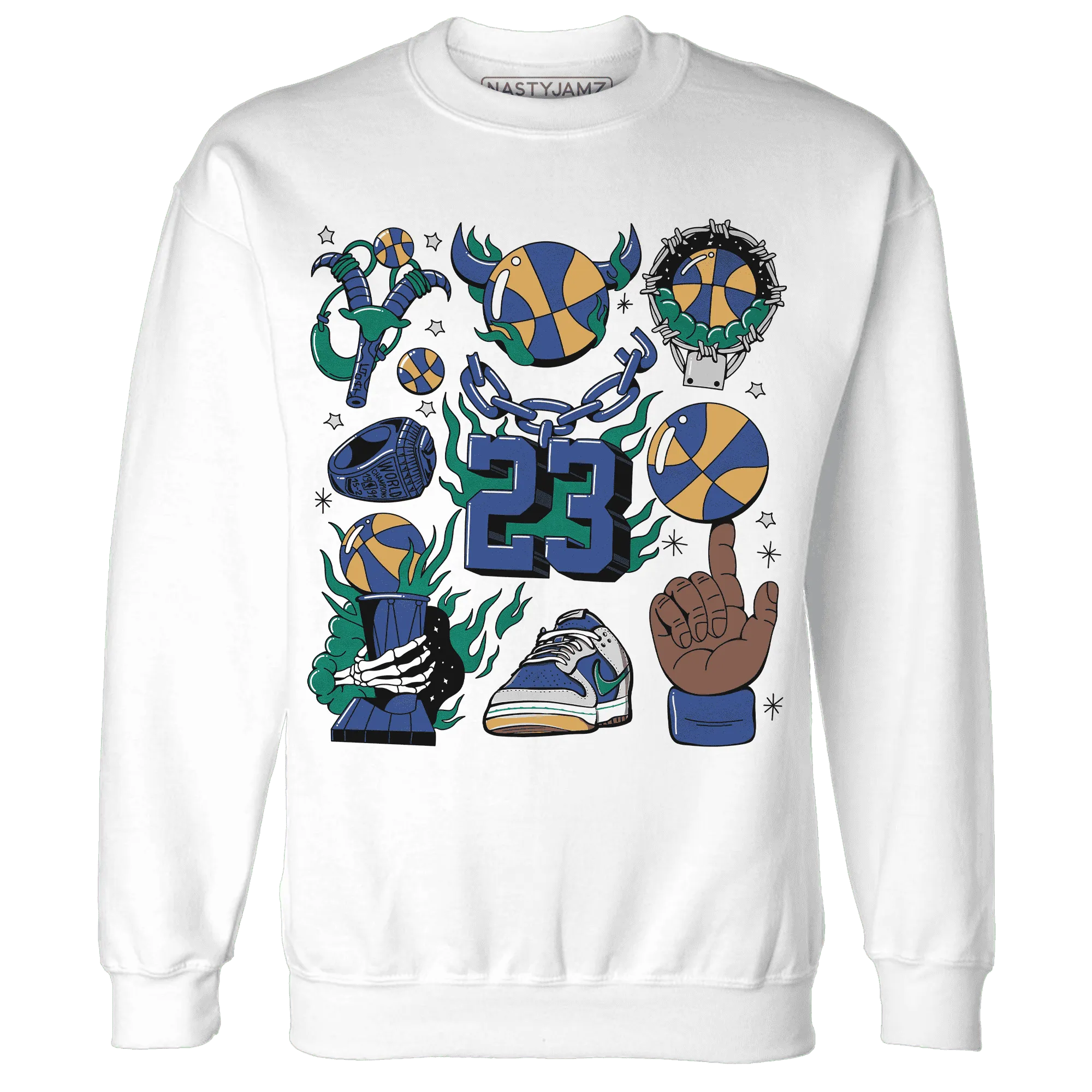 Dunk-Hyper-Royal-Malachite-Sweatshirt-Match-Neclaces-Number-23