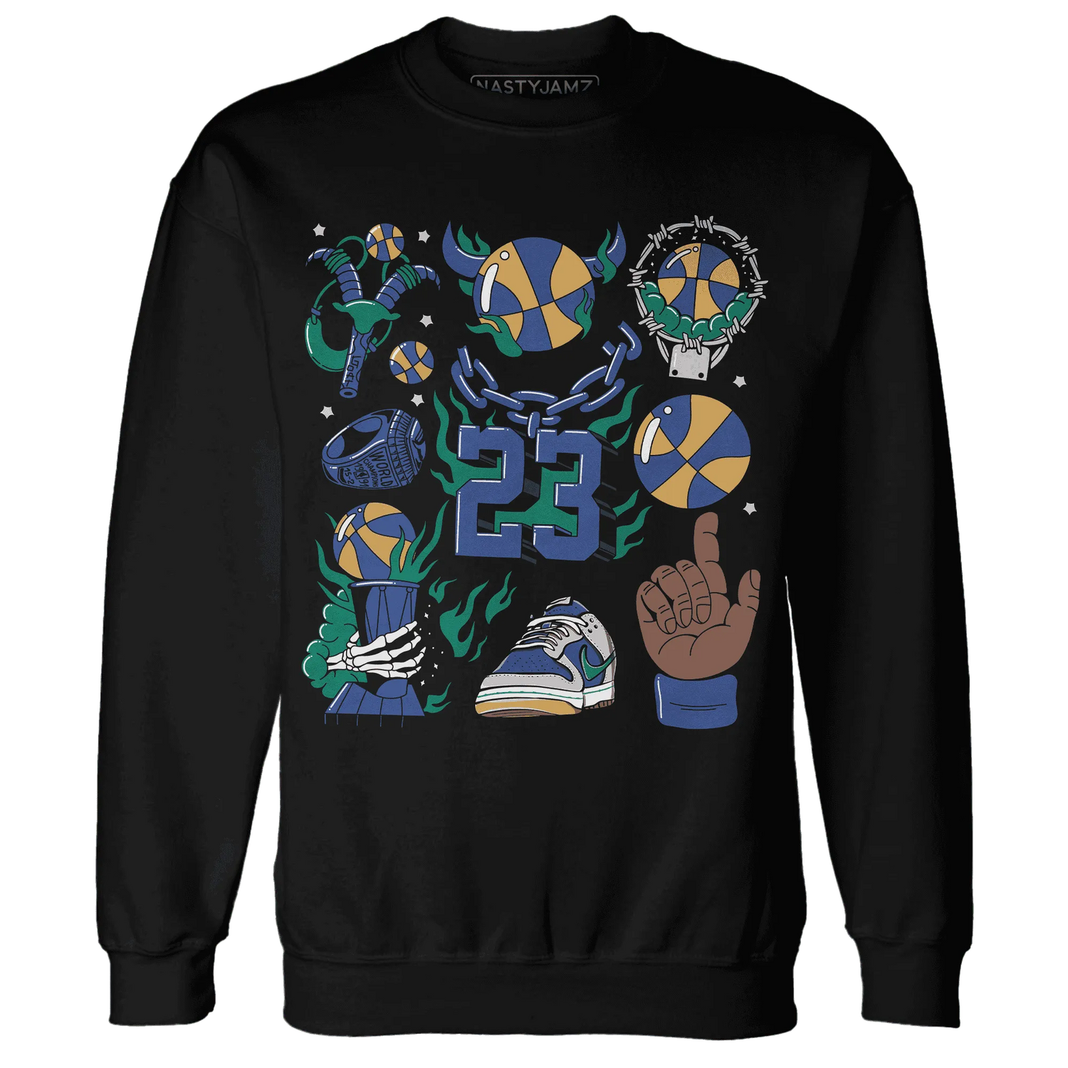 Dunk-Hyper-Royal-Malachite-Sweatshirt-Match-Neclaces-Number-23