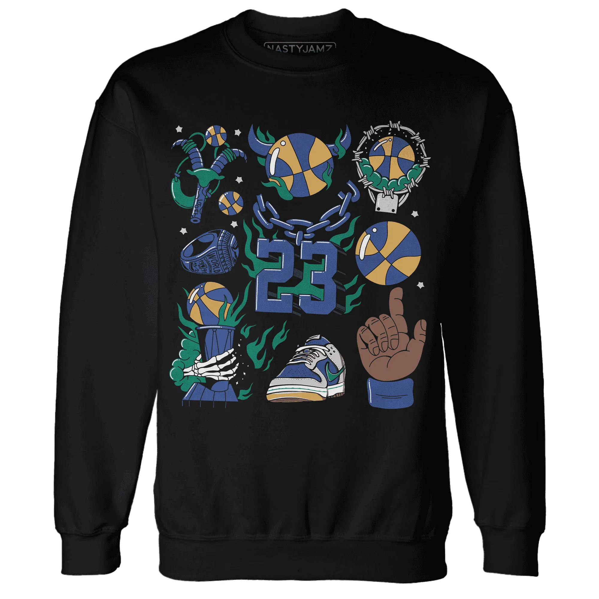 Dunk-Hyper-Royal-Malachite-Sweatshirt-Match-Neclaces-Number-23