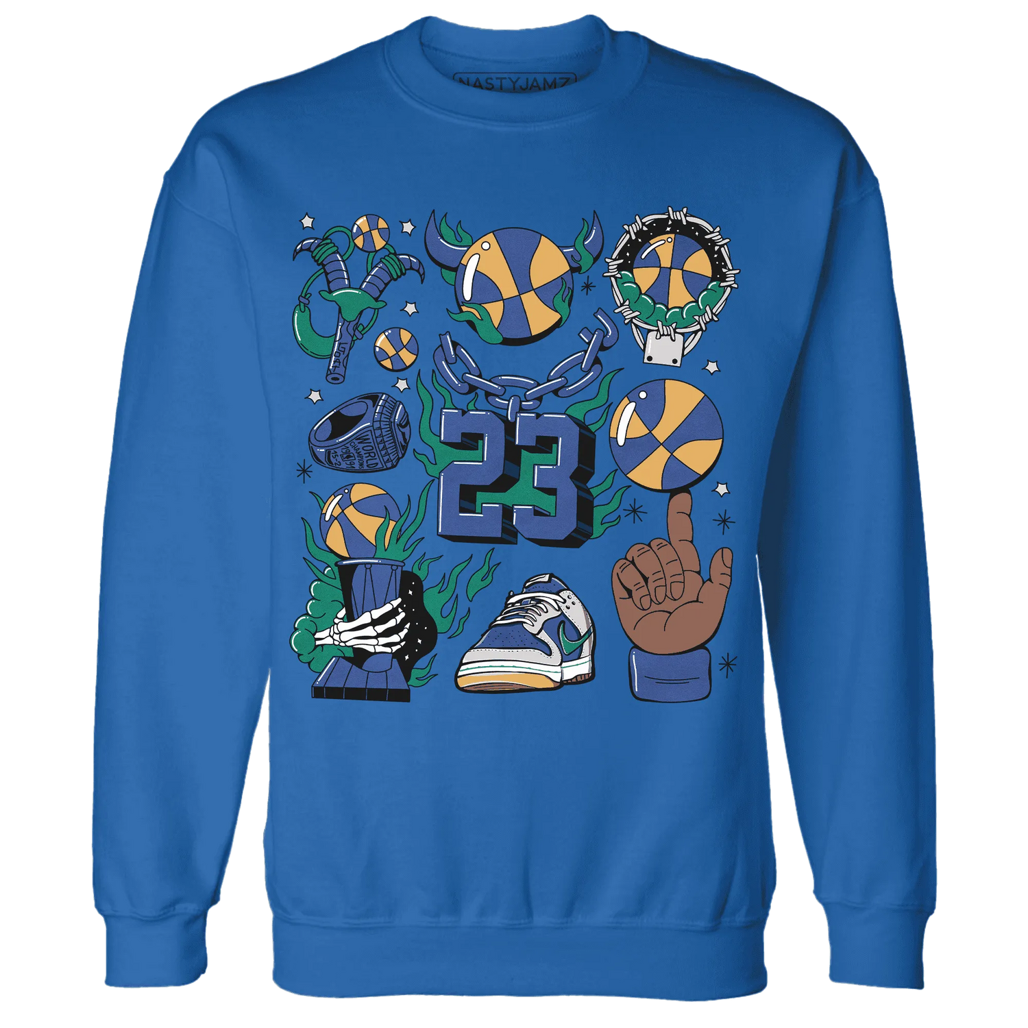 Dunk-Hyper-Royal-Malachite-Sweatshirt-Match-Neclaces-Number-23