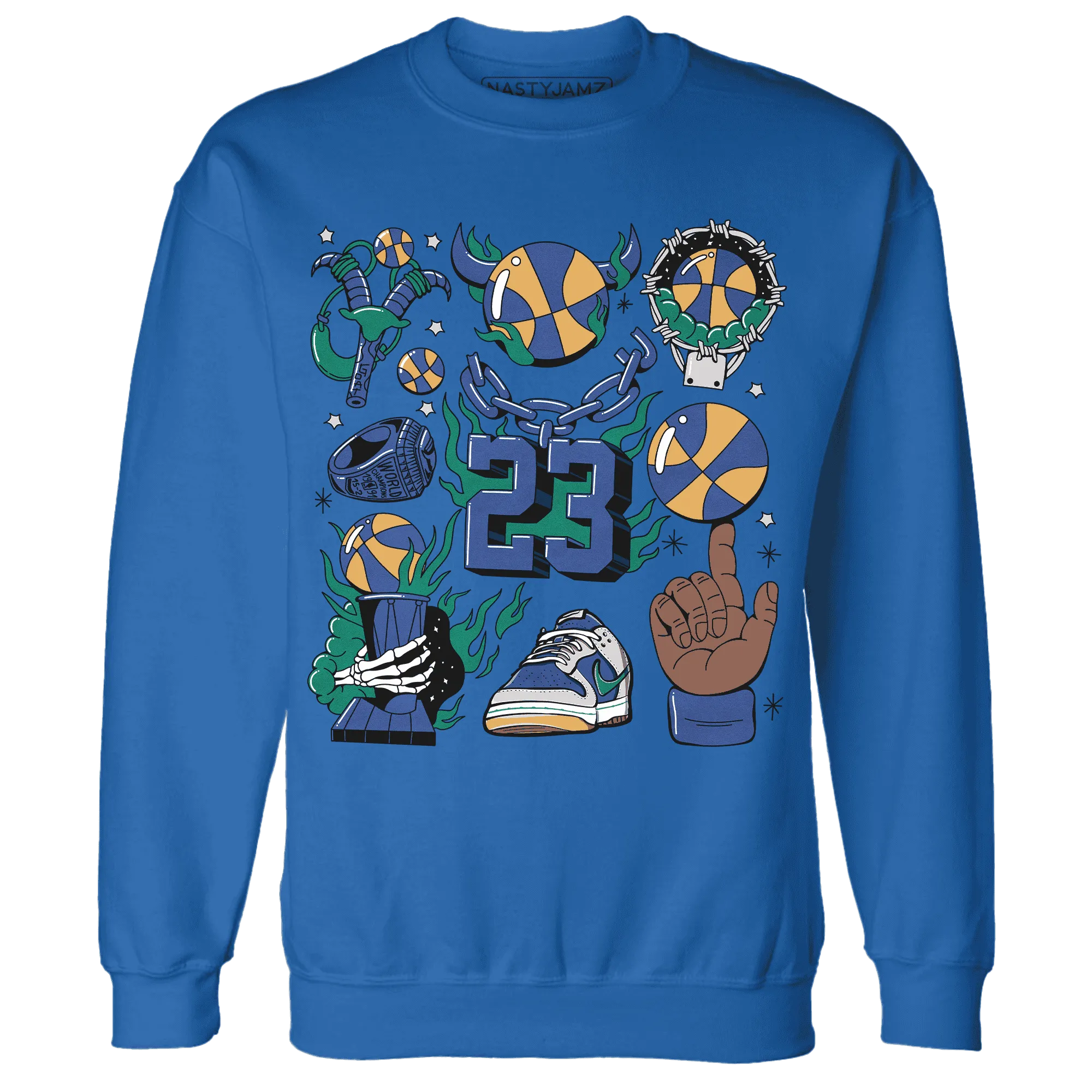 Dunk-Hyper-Royal-Malachite-Sweatshirt-Match-Neclaces-Number-23