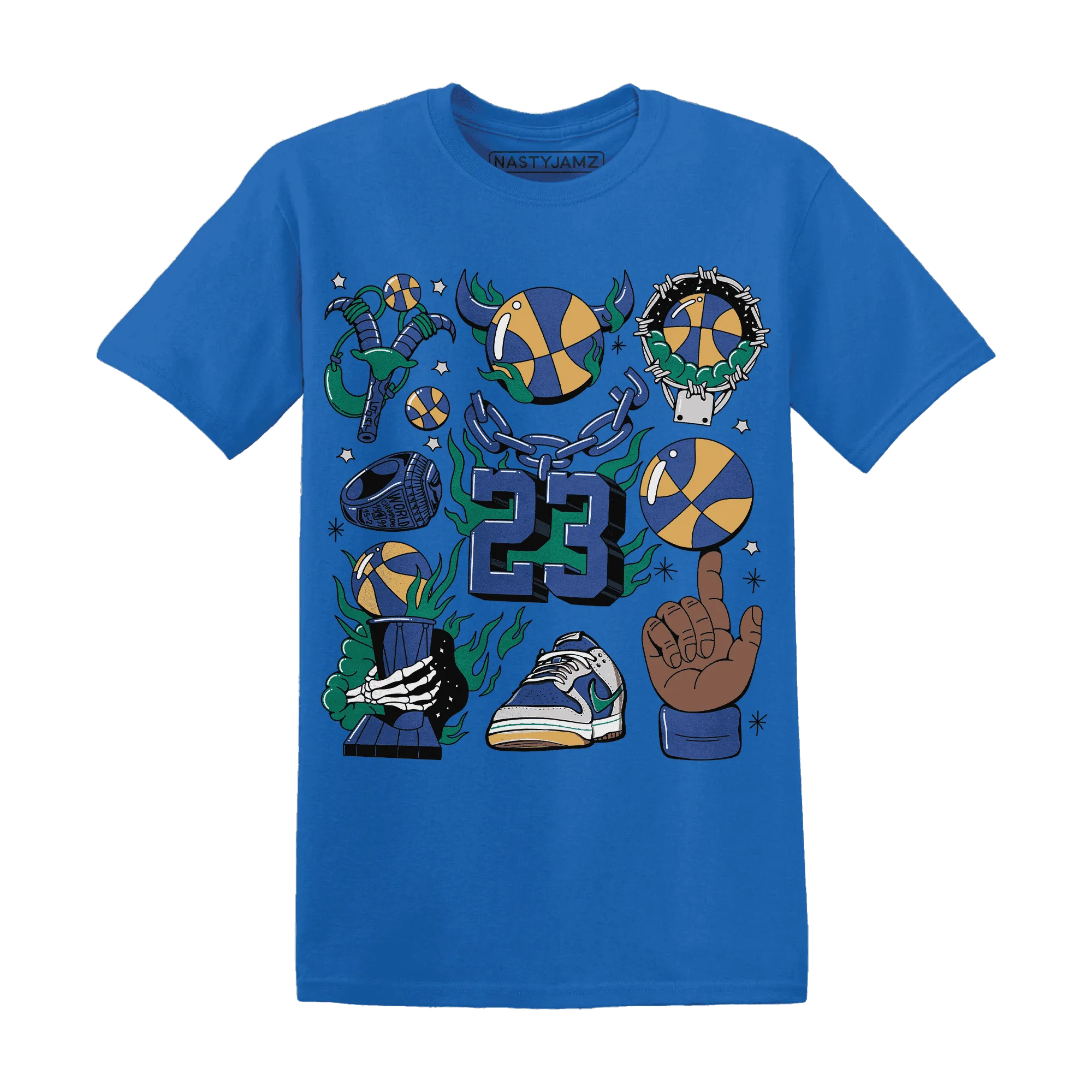 Dunk-Hyper-Royal-Malachite-T-Shirt-Match-Neclaces-Number-23