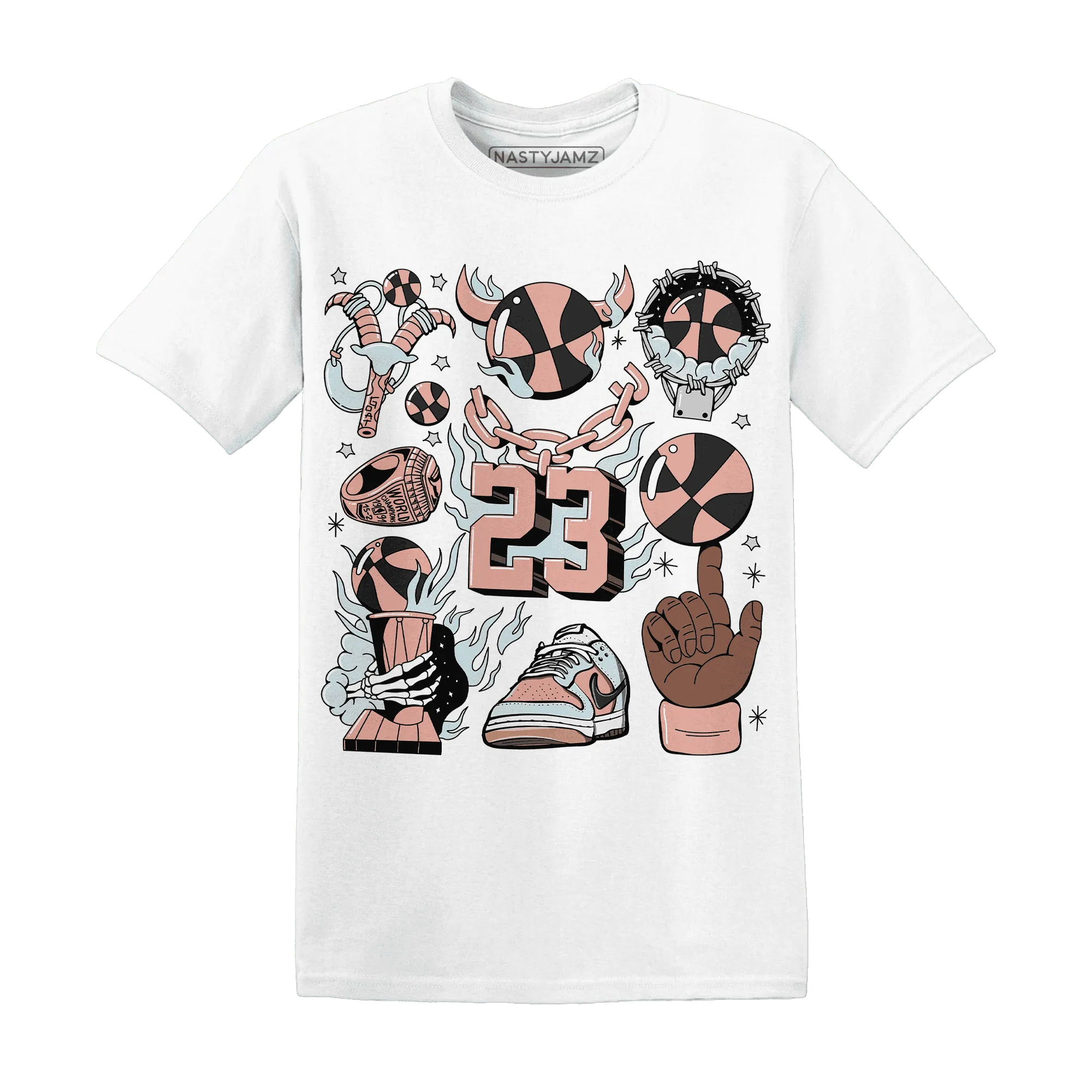 Dunk-Low-Glacier-Blue-Arctic-Orange-T-Shirt-Match-Neclaces-Number-23