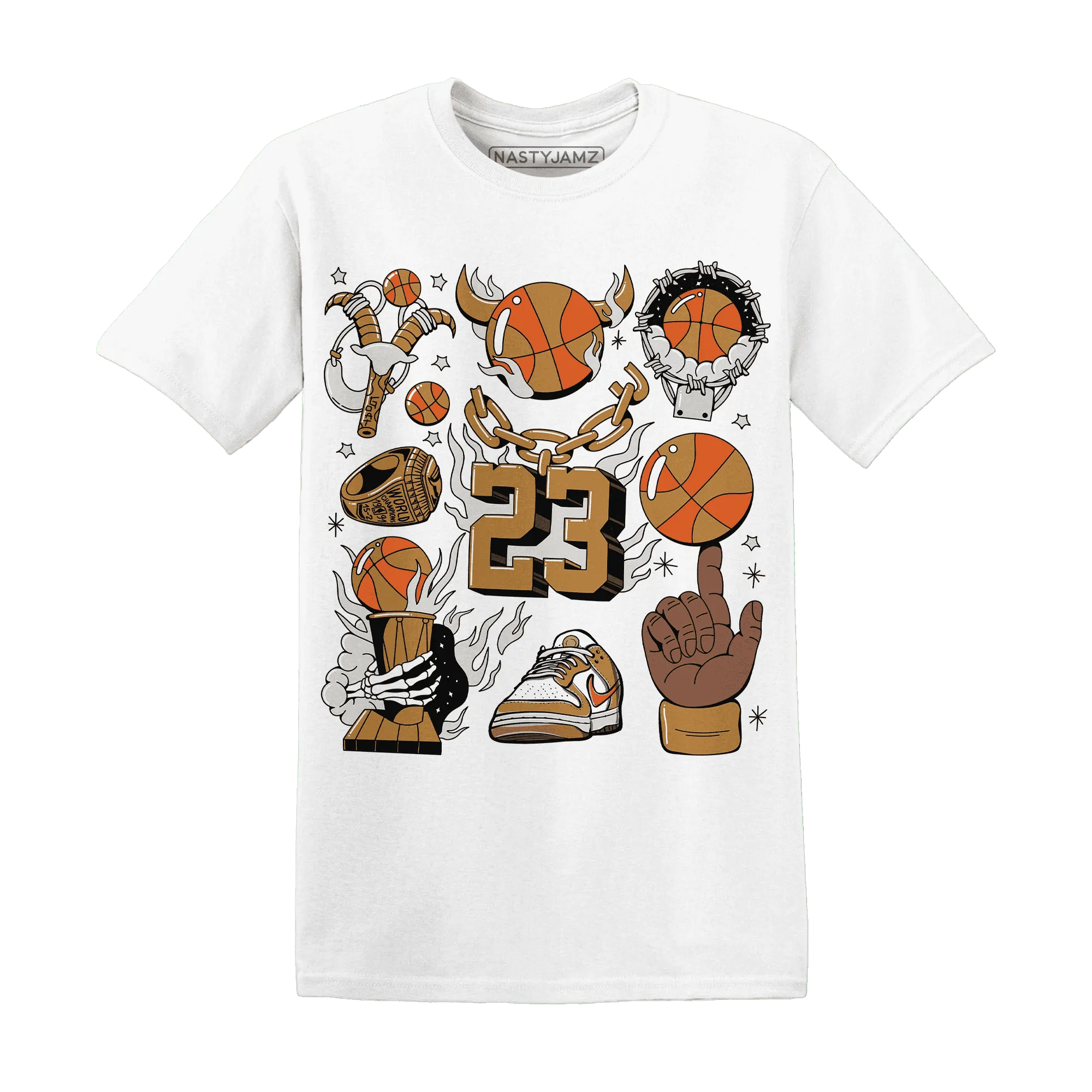 Dunk-Low-Retro-Wheat-Orange-T-Shirt-Match-Neclaces-Number-23