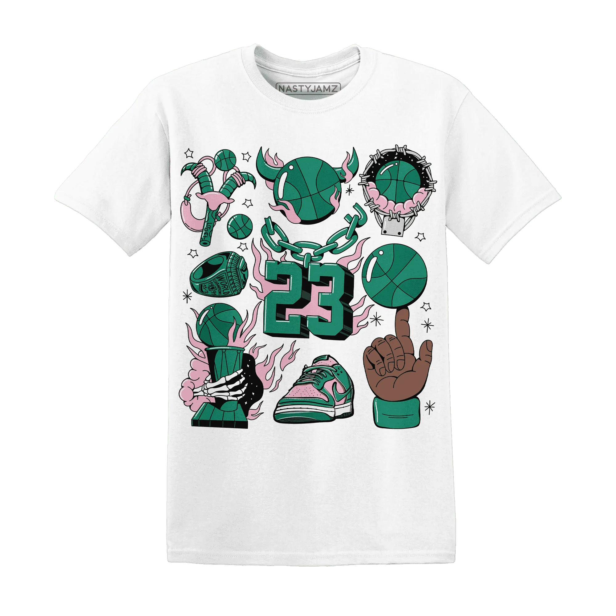 Dunk-Pink-Malachite-Medium-Soft-Low-Sail-NastyJamz-T-Shirt-Match-Neclaces-Number-23