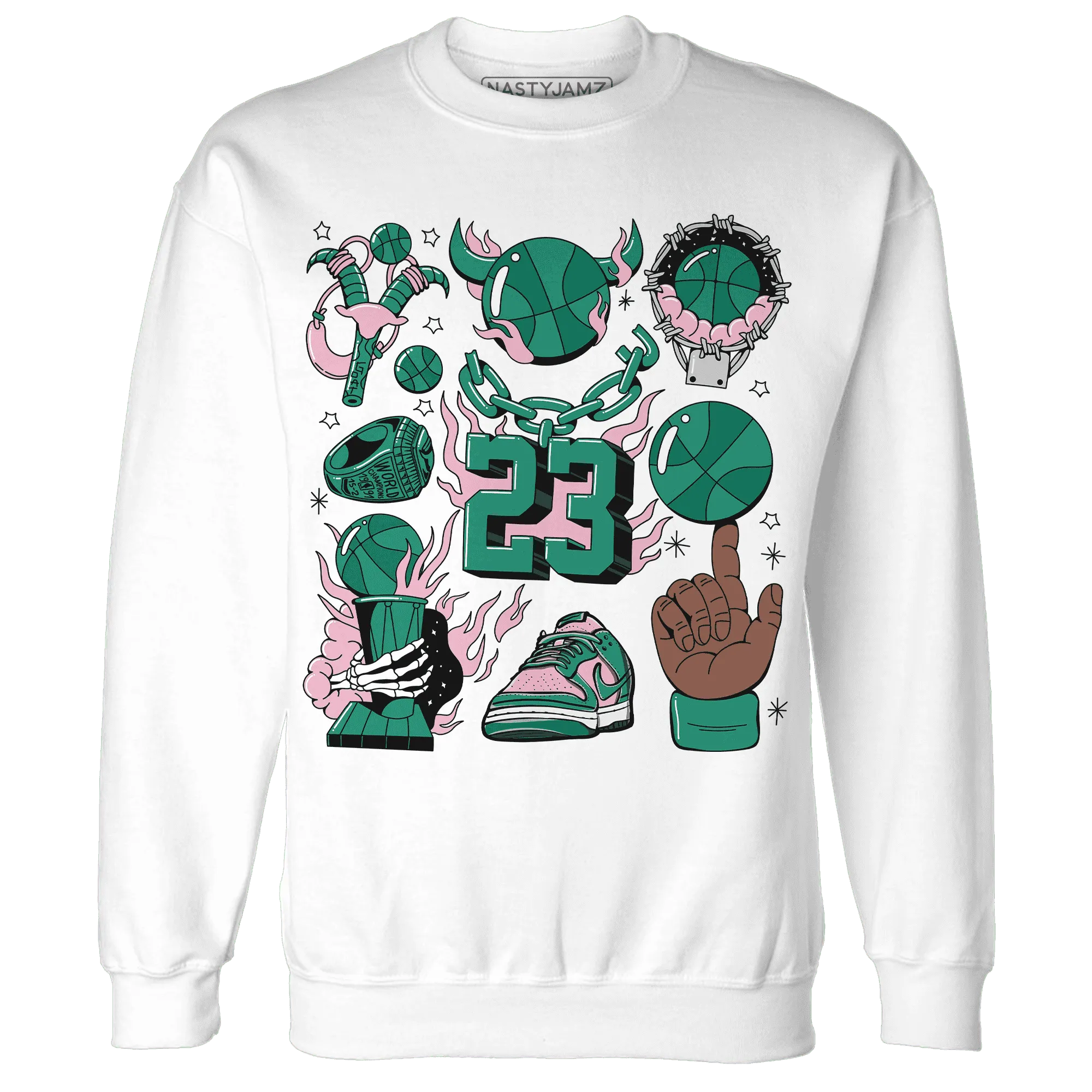 Dunk-Pink-Malachite-Medium-Soft-Low-Sail-NastyJamz-Sweatshirt-Match-Neclaces-Number-23