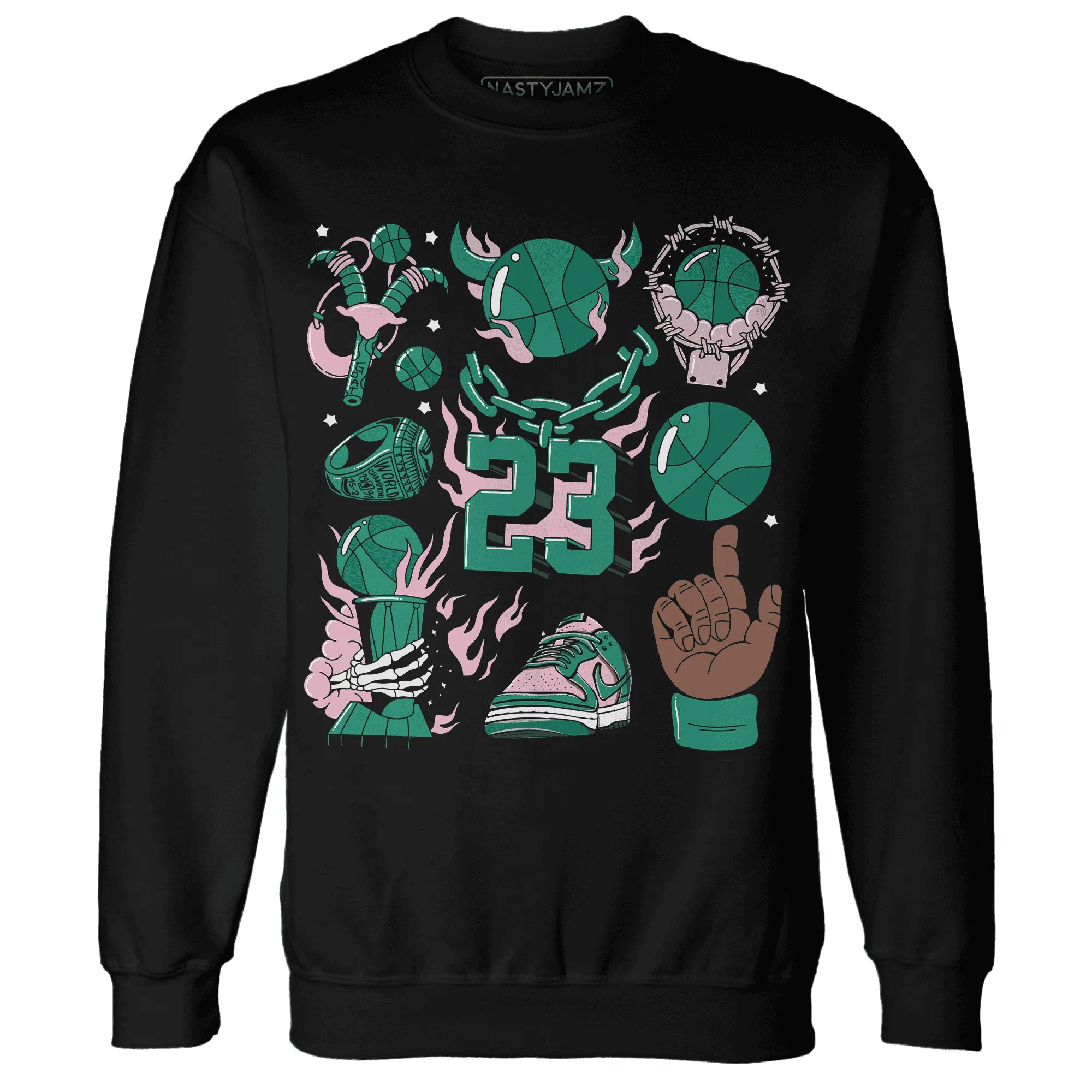 Dunk-Pink-Malachite-Medium-Soft-Low-Sail-NastyJamz-Sweatshirt-Match-Neclaces-Number-23