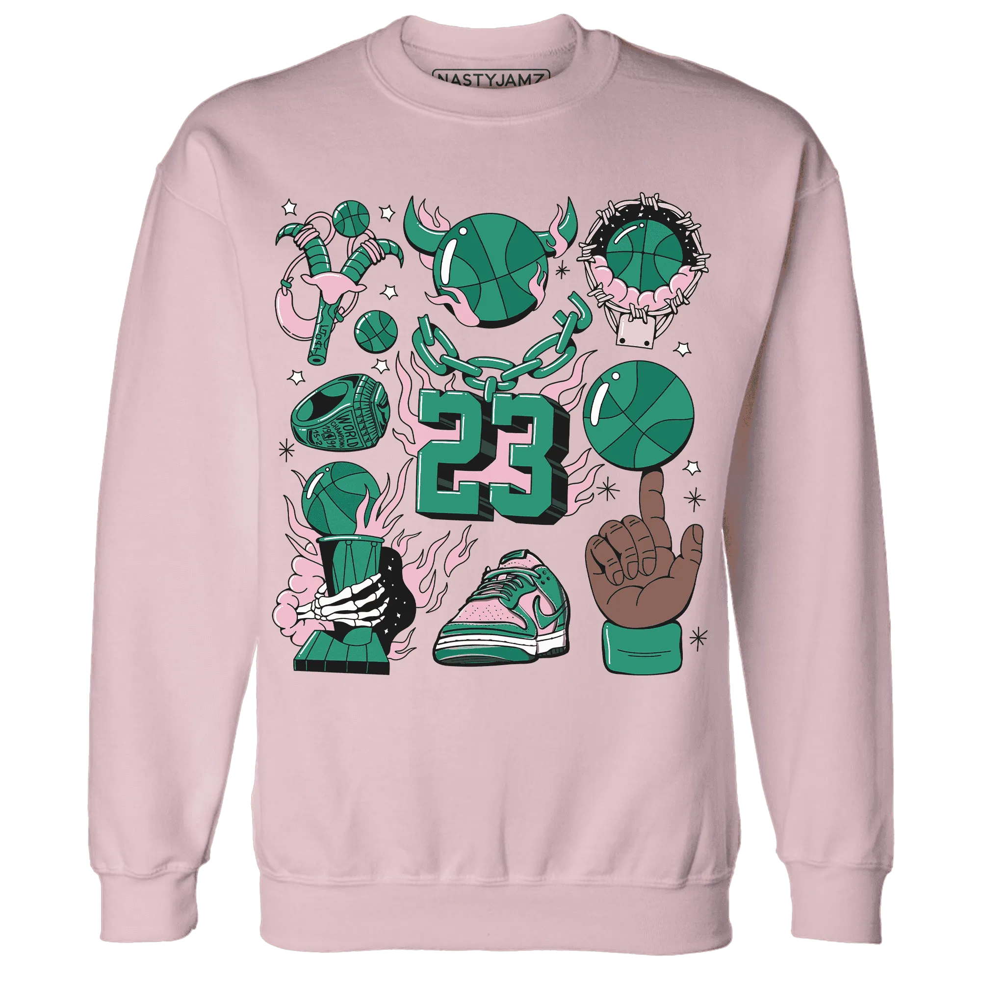Dunk-Pink-Malachite-Medium-Soft-Low-Sail-NastyJamz-Sweatshirt-Match-Neclaces-Number-23