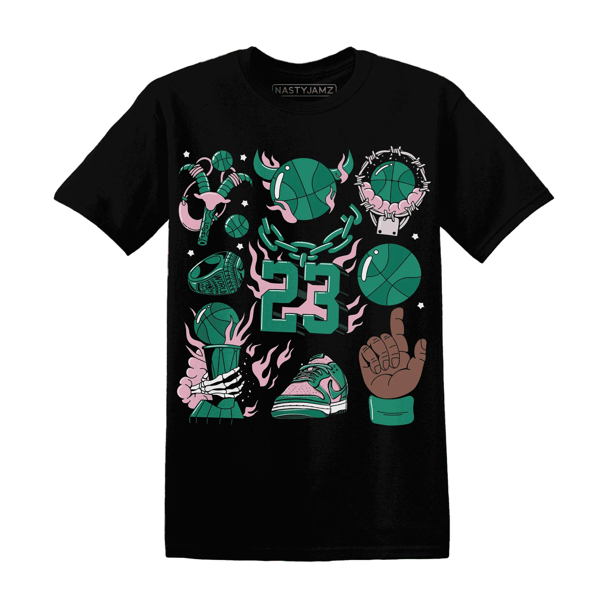 Dunk-Pink-Malachite-Medium-Soft-Low-Sail-NastyJamz-T-Shirt-Match-Neclaces-Number-23