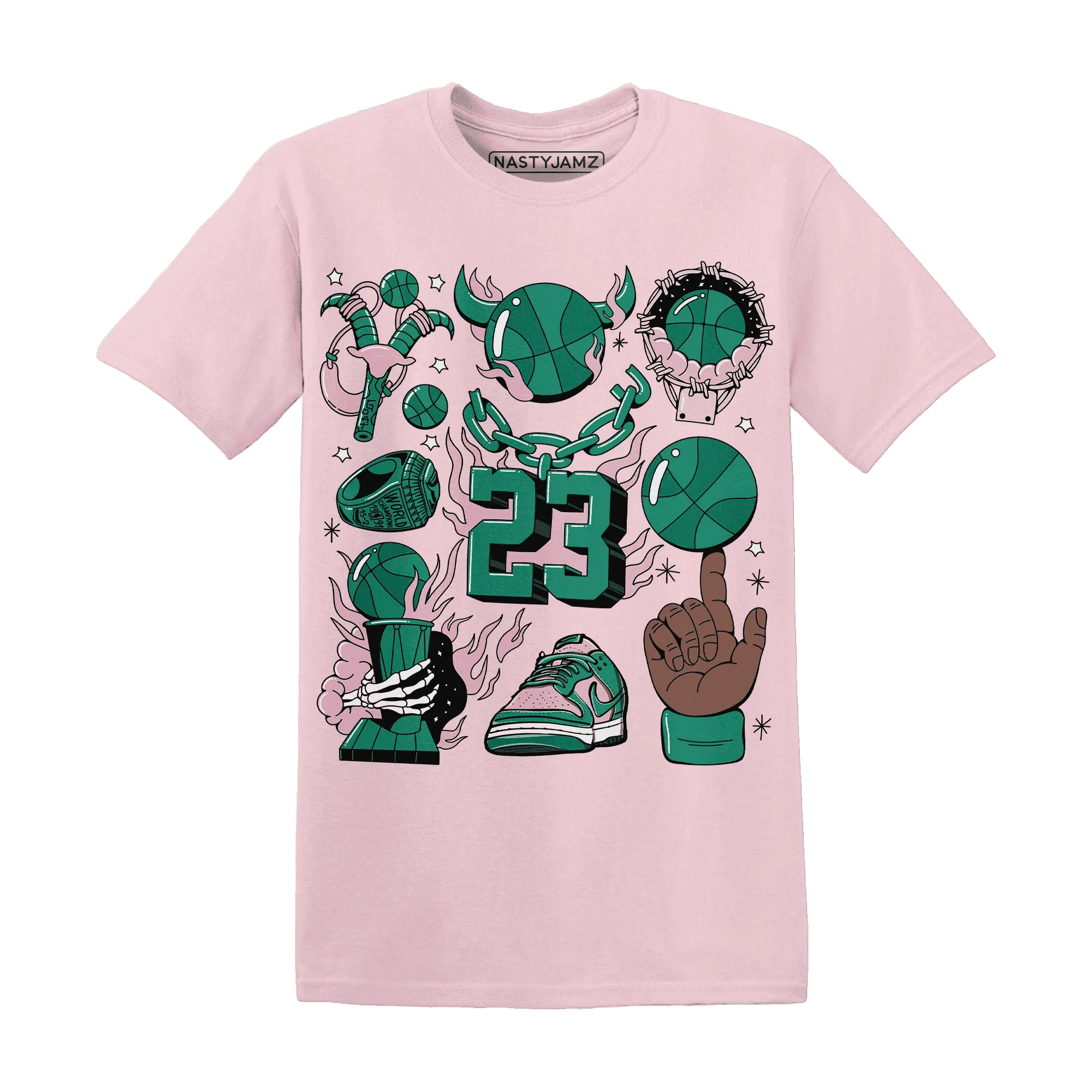 Dunk-Pink-Malachite-Medium-Soft-Low-Sail-NastyJamz-T-Shirt-Match-Neclaces-Number-23