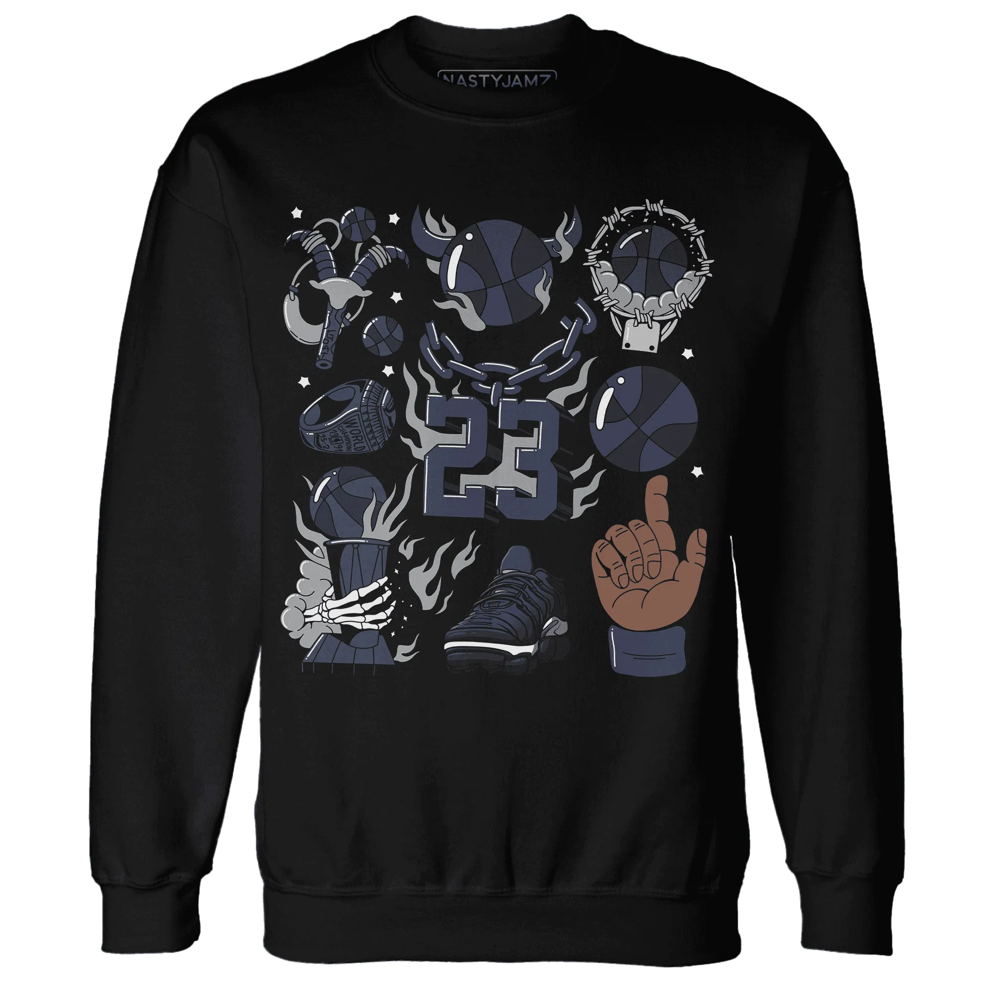 VaporMax-Plus-Midnight-Navy-White-Metallic-Silver-Sweatshirt-Match-Neclaces-Number-23