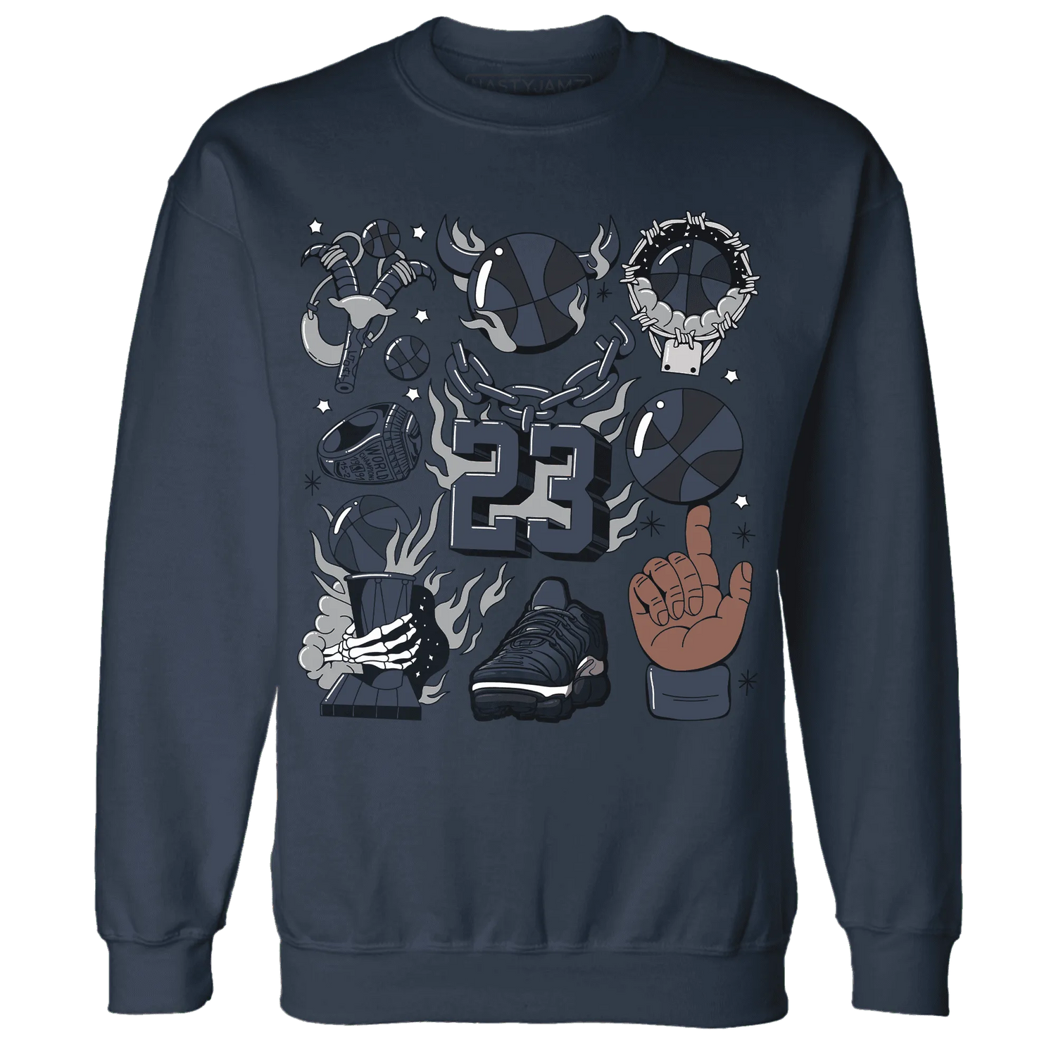 VaporMax-Plus-Midnight-Navy-White-Metallic-Silver-Sweatshirt-Match-Neclaces-Number-23