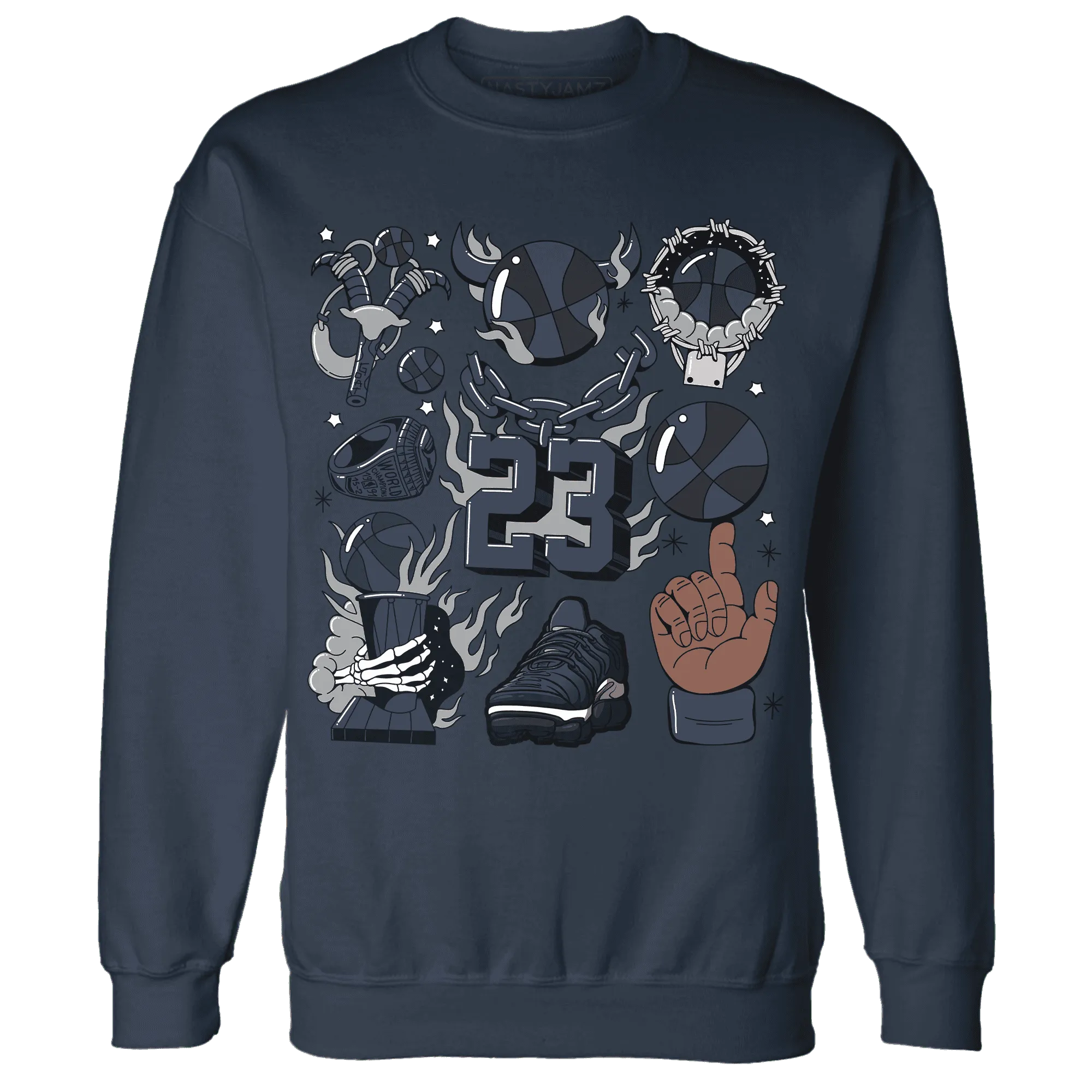 VaporMax-Plus-Midnight-Navy-White-Metallic-Silver-Sweatshirt-Match-Neclaces-Number-23