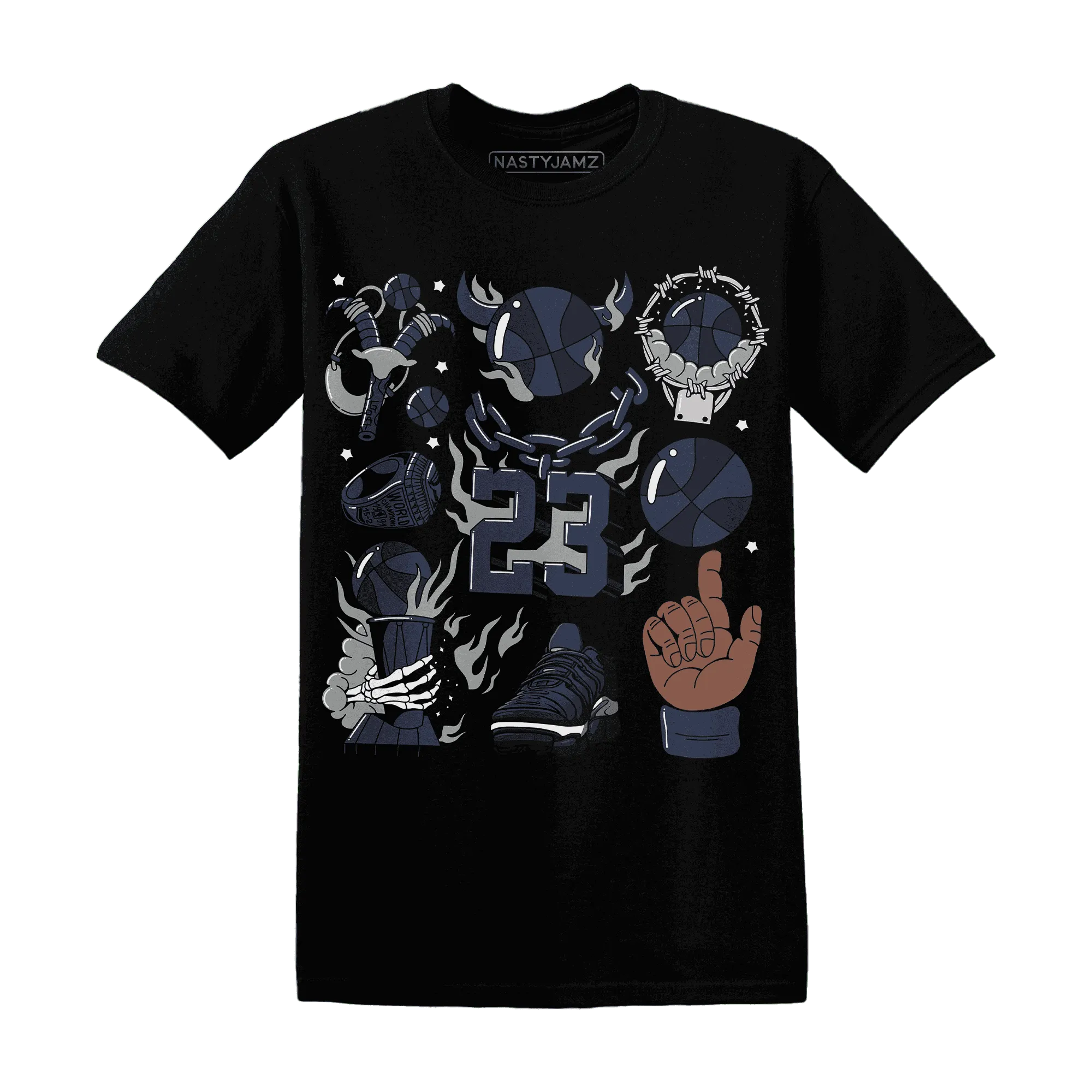 VaporMax-Plus-Midnight-Navy-White-Metallic-Silver-T-Shirt-Match-Neclaces-Number-23