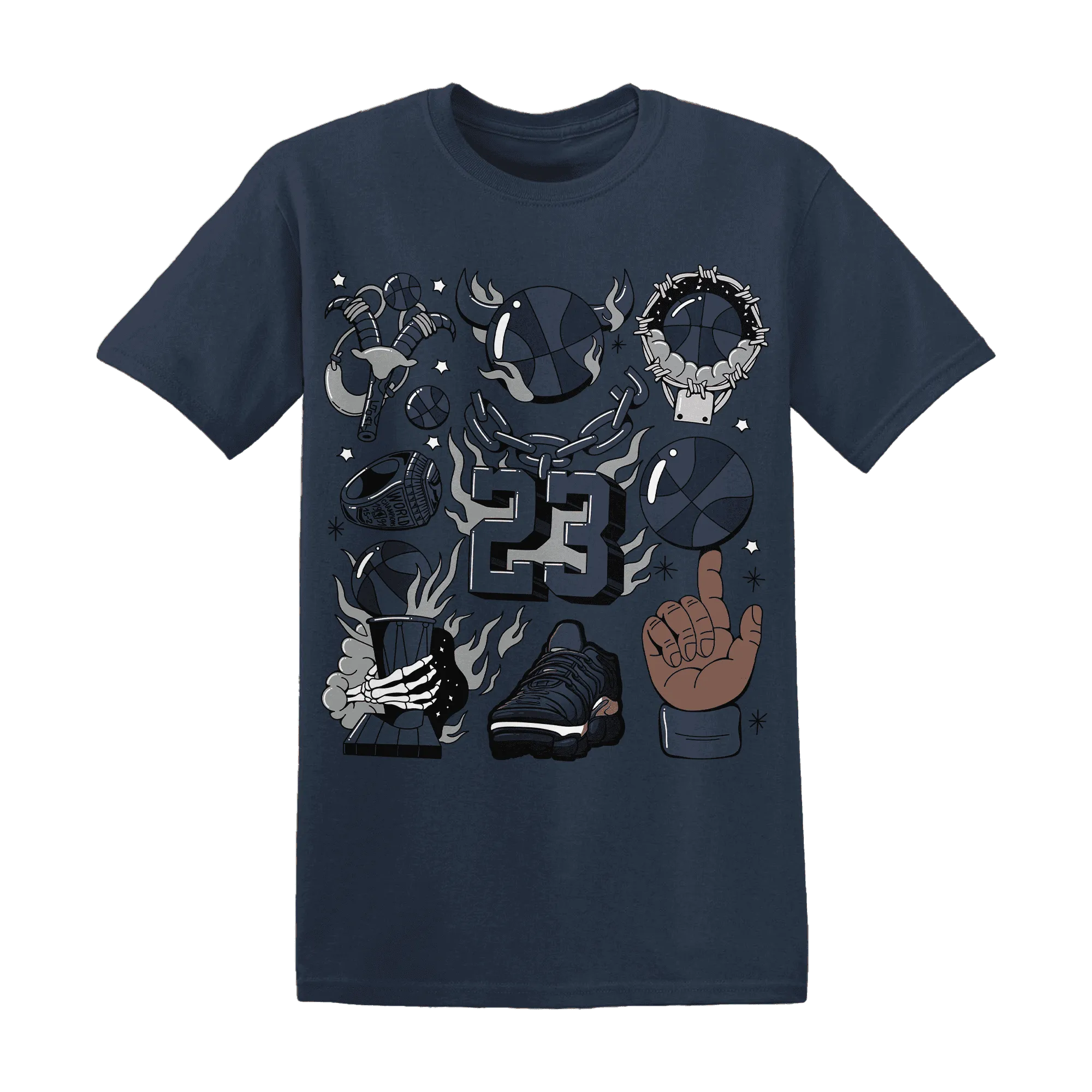 VaporMax-Plus-Midnight-Navy-White-Metallic-Silver-T-Shirt-Match-Neclaces-Number-23