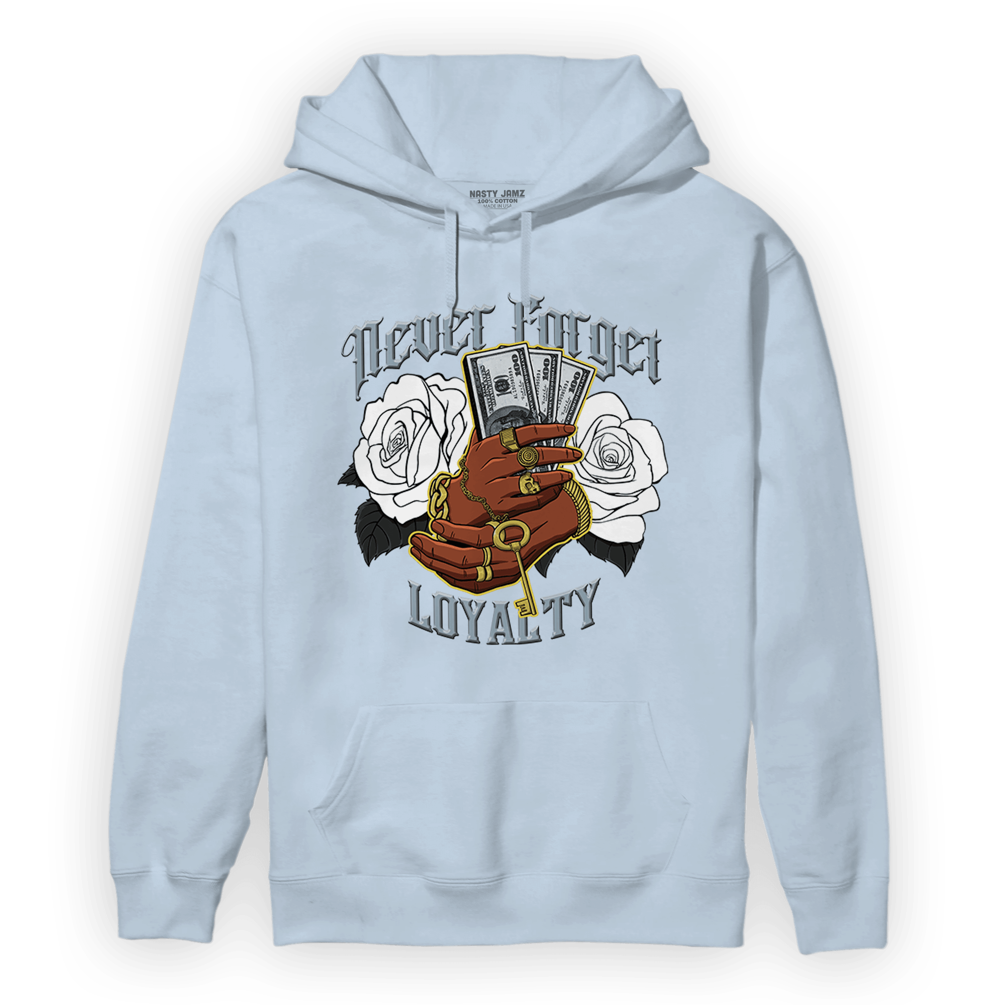 Blue Grey 13s Hoodie Match Never Forget Loyalty - NastyJamz