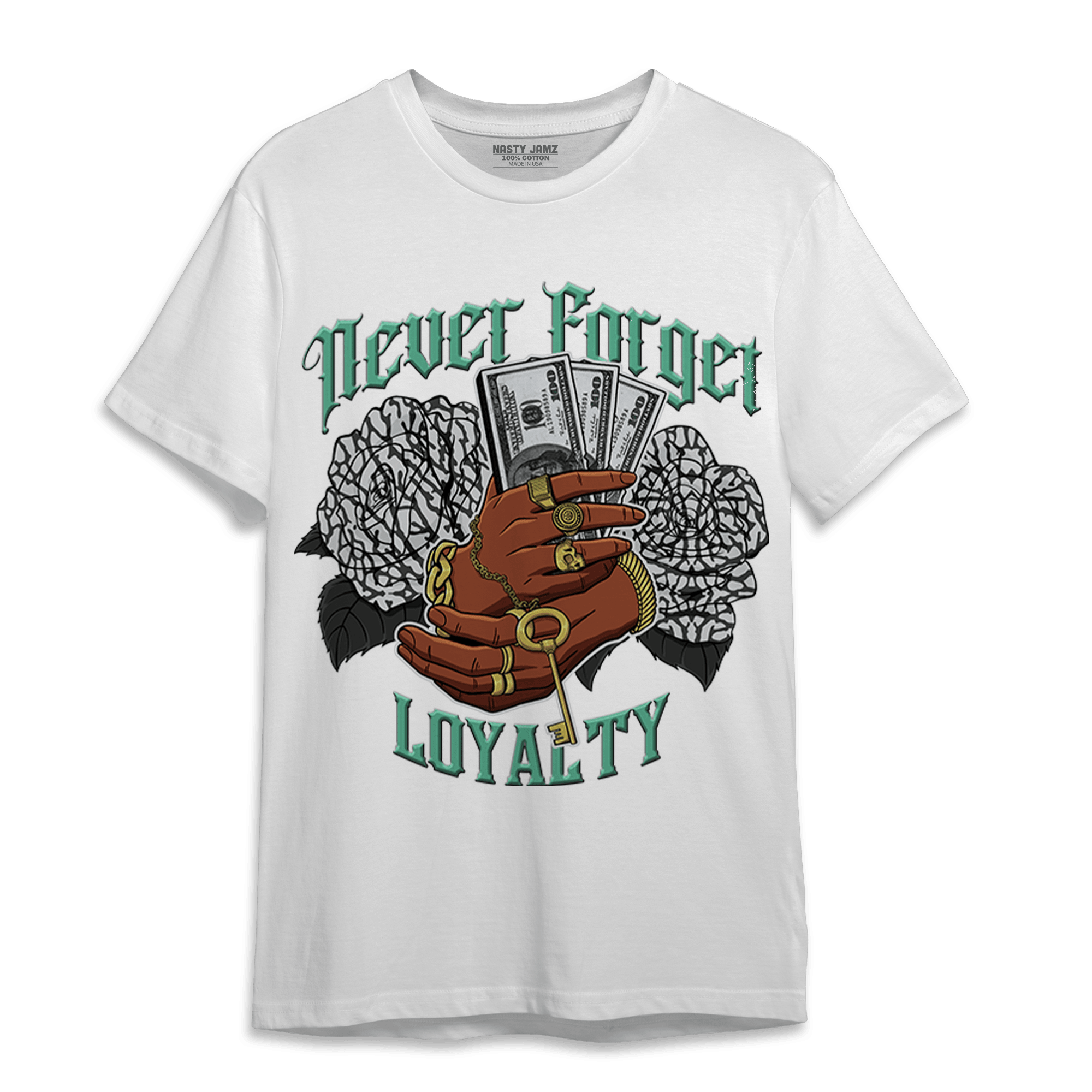 Green Glow 3s T Shirt Match Never Forget Loyalty - NastyJamz