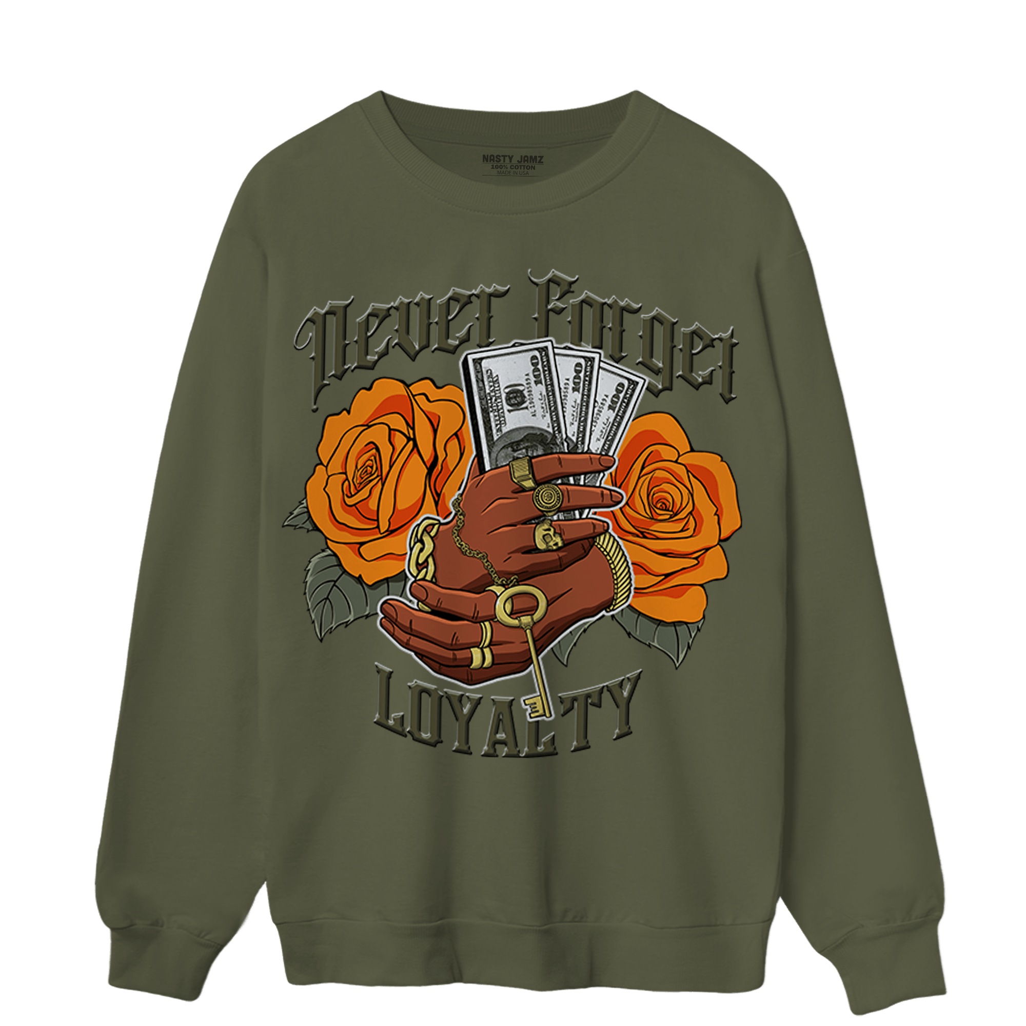 Olive 5s Sweatshirt Match Never Forget Loyalty - NastyJamz