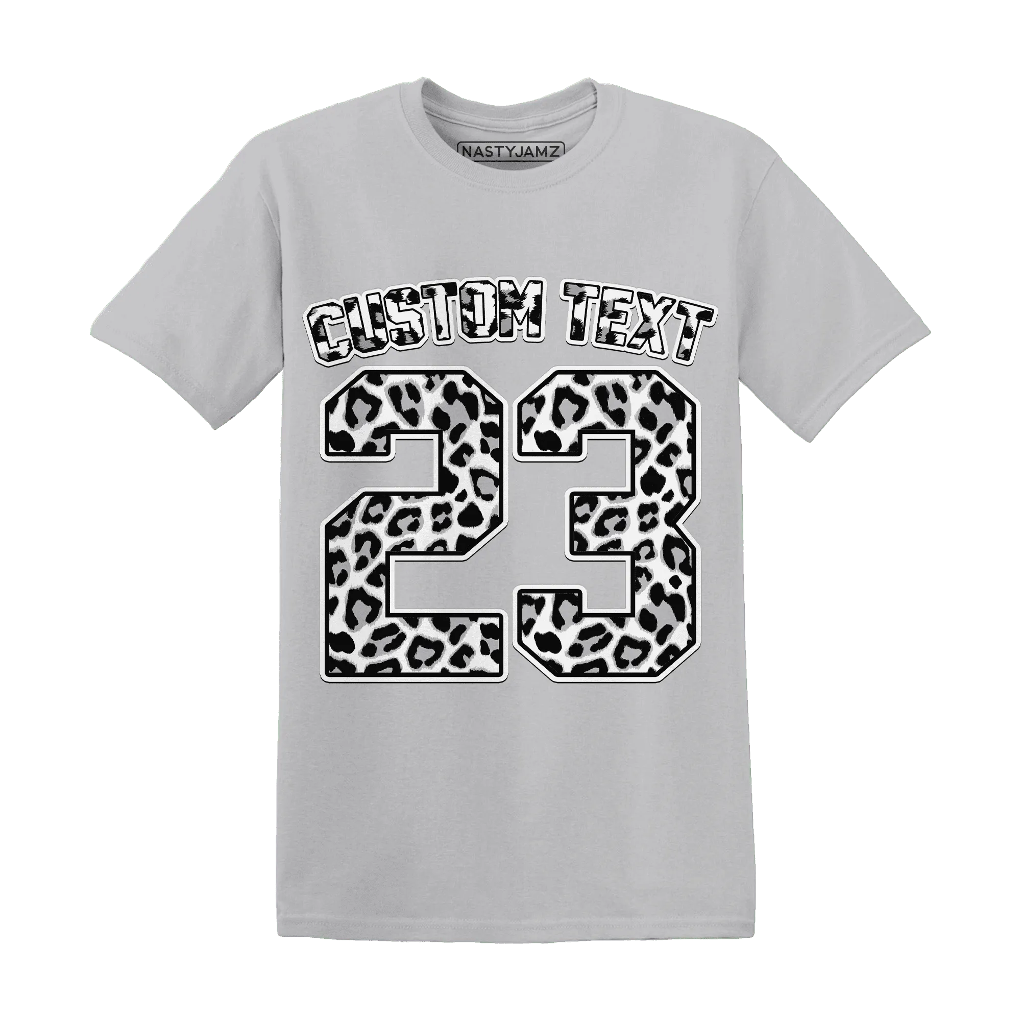Cement-Grey-3s-T-Shirt-Match-Number-23-Leopard-Custom-Text