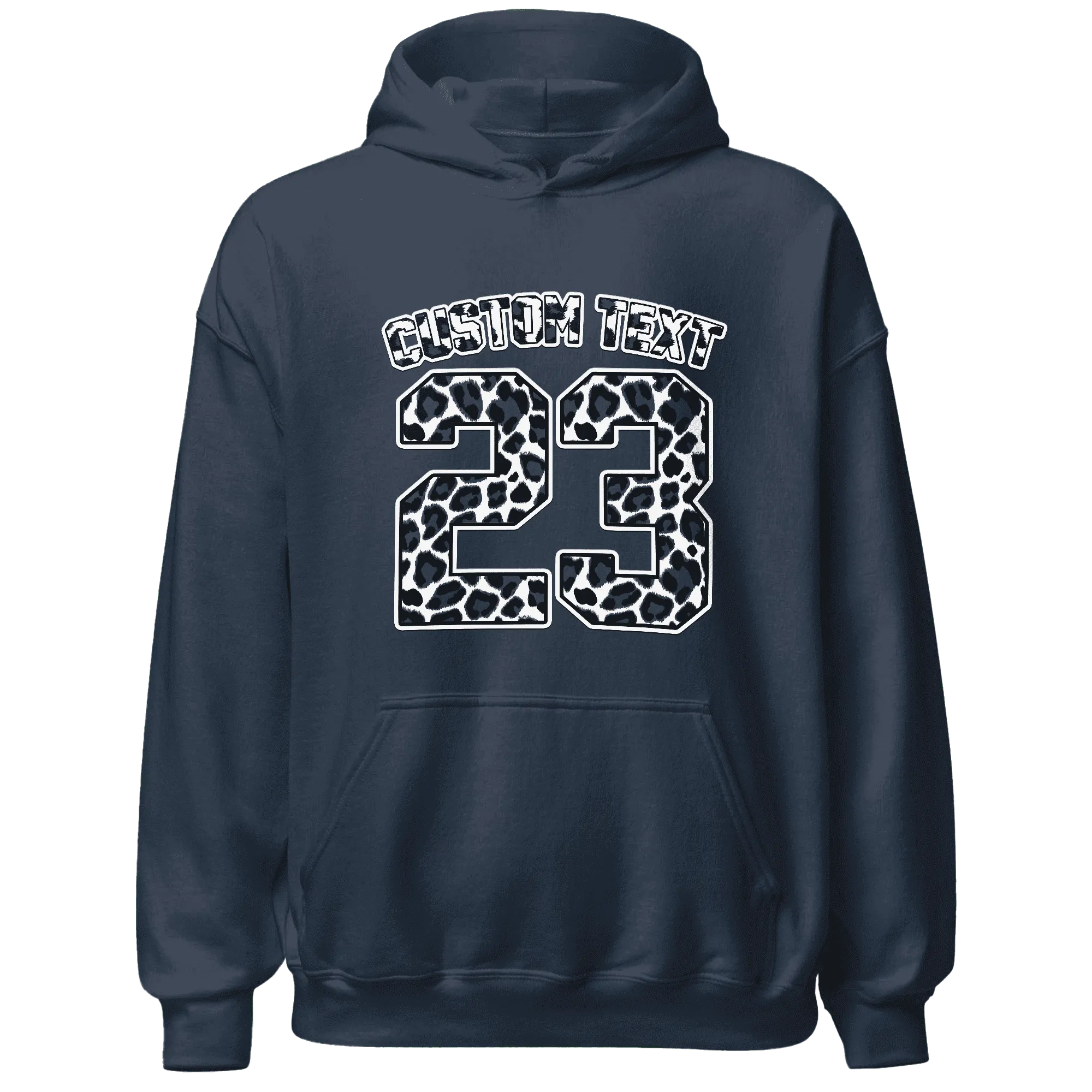 White-Navy-6s-Hoodie-Match-Number-23-Leopard-Custom-Text