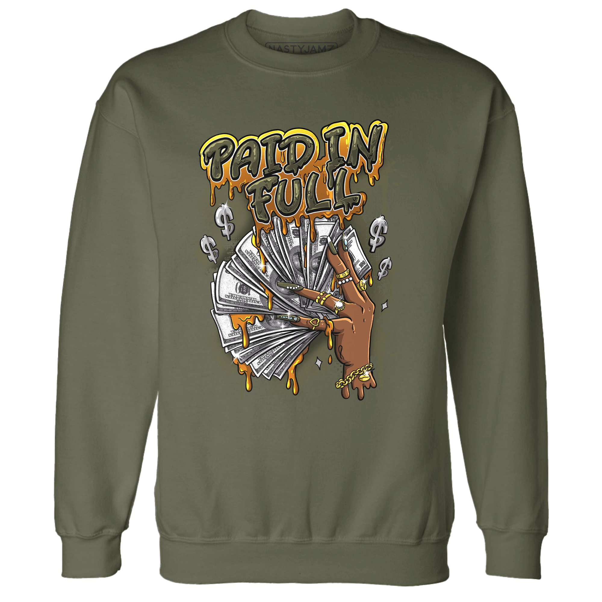 Olive 5s Sweatshirt Match Paid In Full - NastyJamz