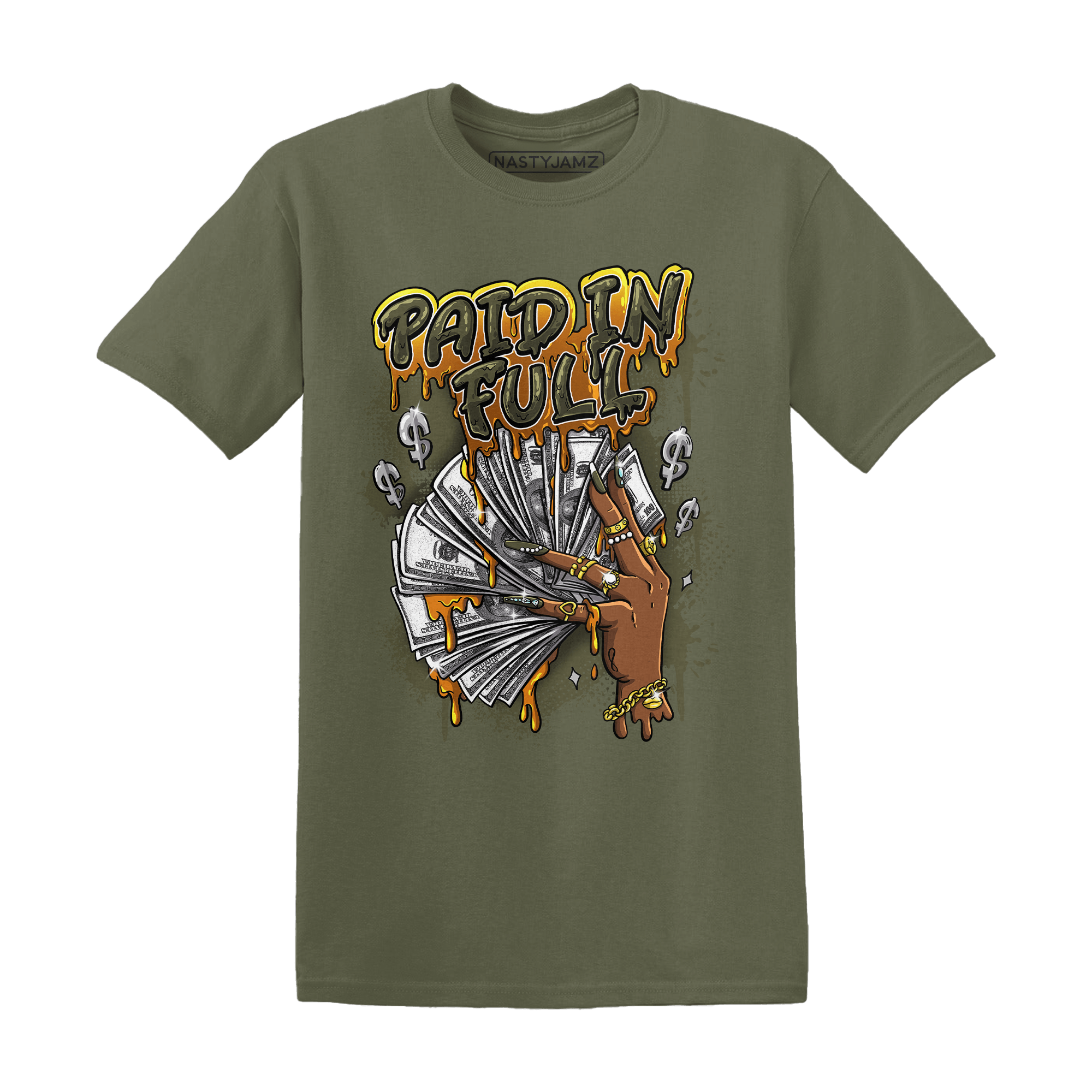 Olive 5s T Shirt Match Paid In Full - NastyJamz