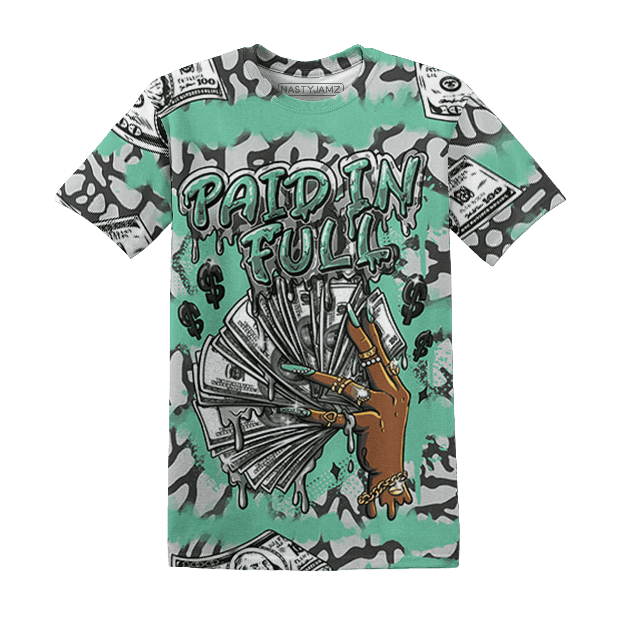 Green Glow 3s T Shirt Match Paid In Full 3D All-Over Print - NastyJamz