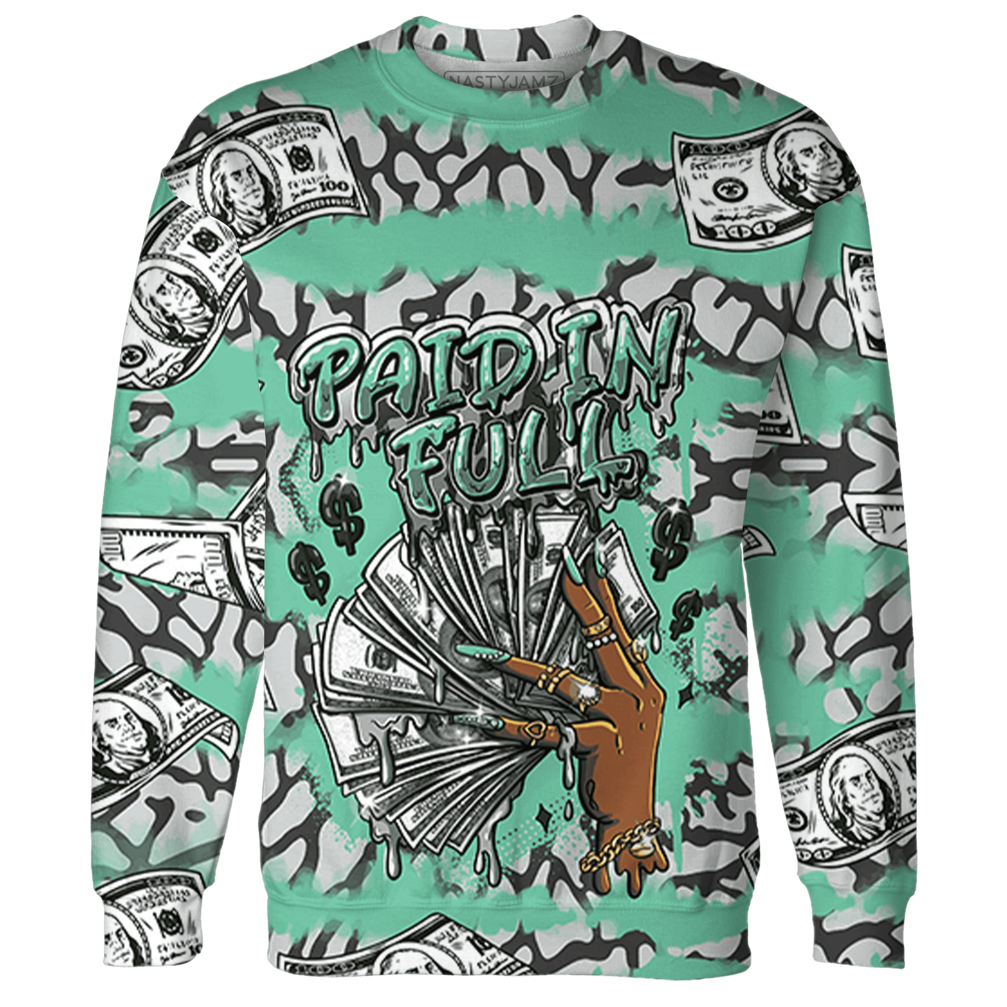 Green Glow 3s Sweatshirt Match Paid In Full 3D All-Over Print - NastyJamz