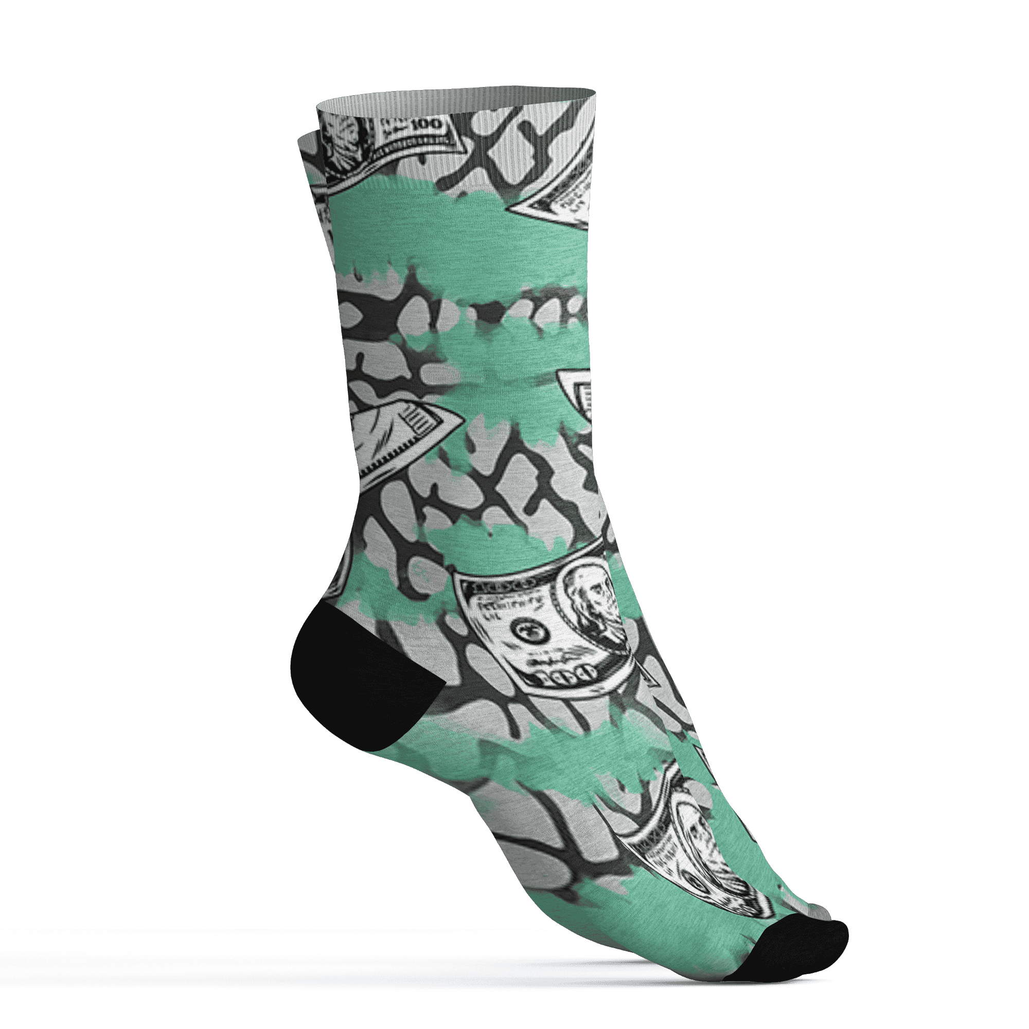 Green Glow 3s Socks Match Paid In Full 3D All-Over Print - NastyJamz