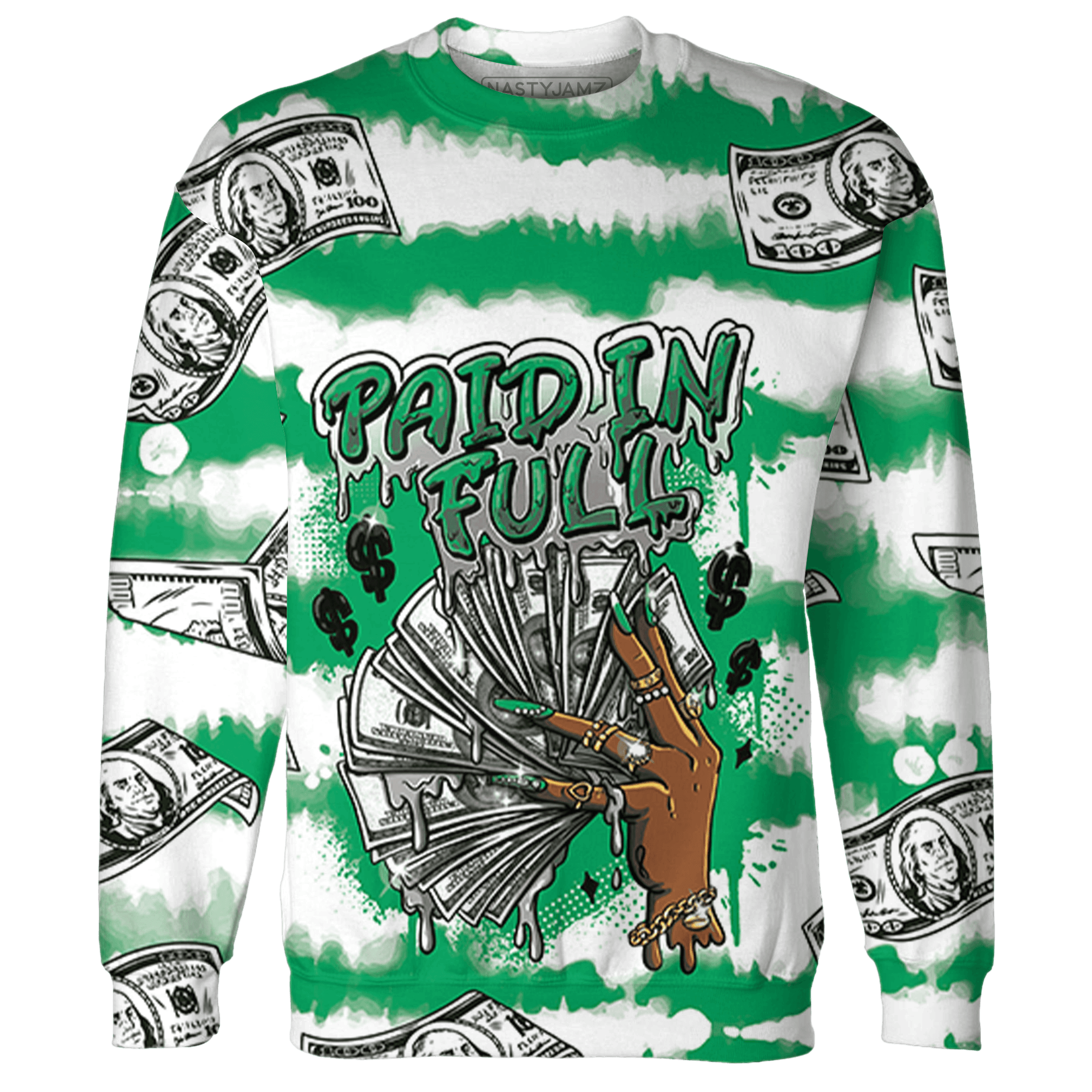 Lucky Green 5s Sweatshirt Match Paid In Full 3D All-Over Print - NastyJamz