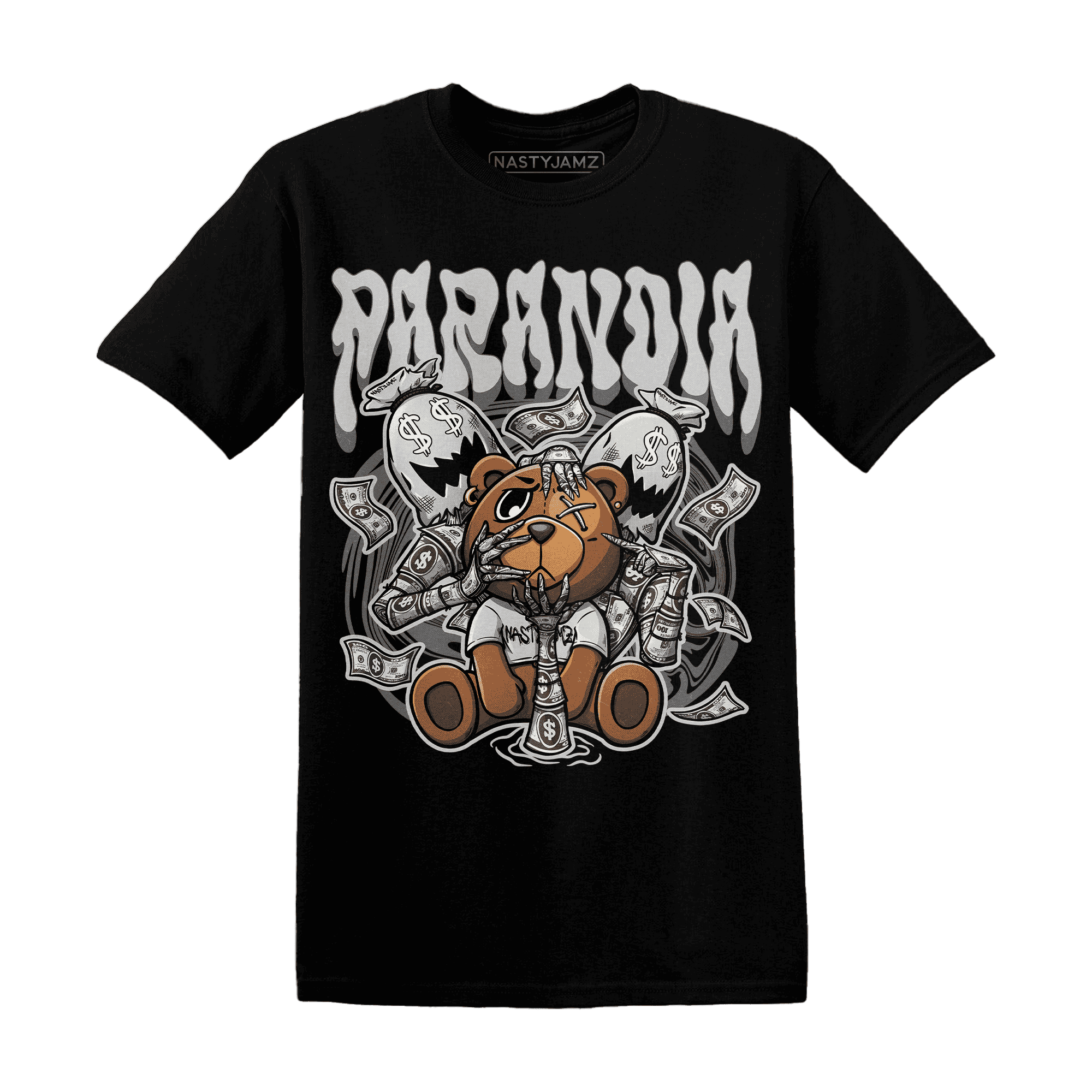 Retro High OG Black White 1s T Shirt Match Paranoia Money BER - NastyJamz