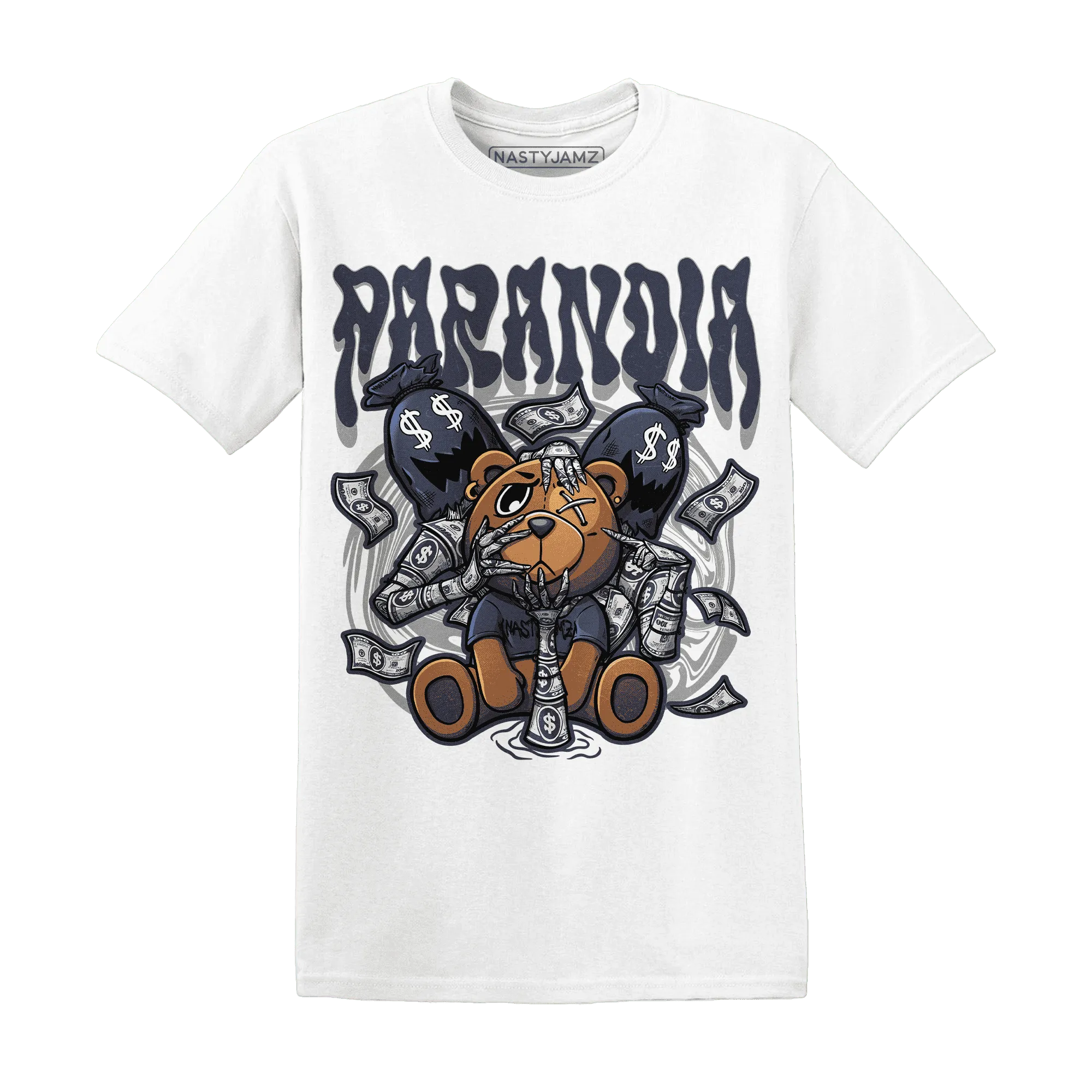 VaporMax-Plus-Midnight-Navy-White-Metallic-Silver-NastyJamz-T-Shirt-Match-Paranoia-Money-BER