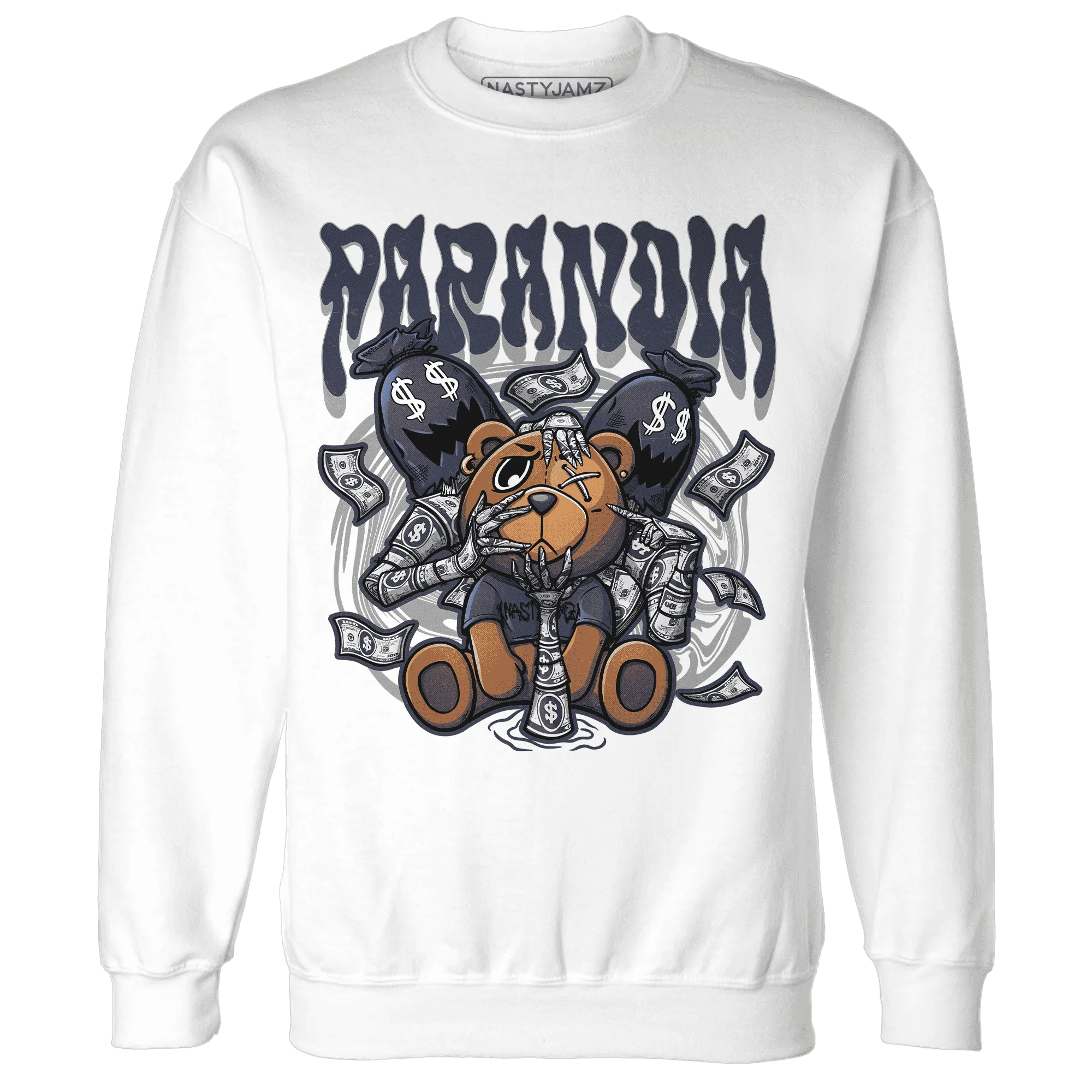 VaporMax-Plus-Midnight-Navy-White-Metallic-Silver-NastyJamz-Sweatshirt-Match-Paranoia-Money-BER