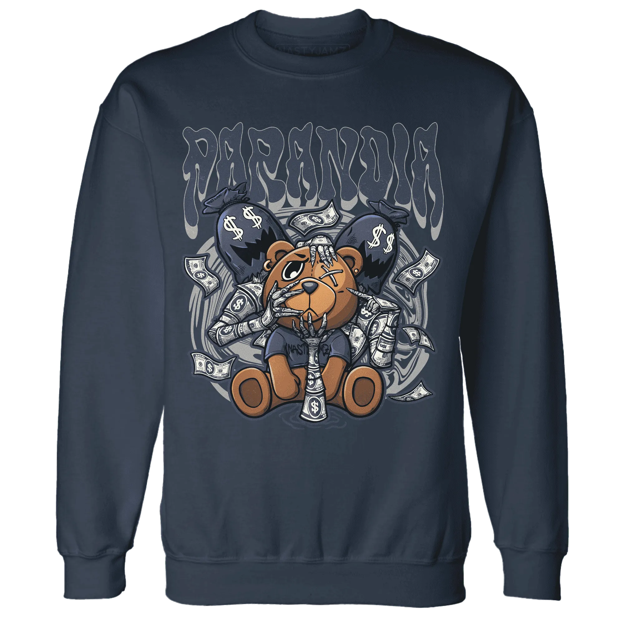 VaporMax-Plus-Midnight-Navy-White-Metallic-Silver-NastyJamz-Sweatshirt-Match-Paranoia-Money-BER