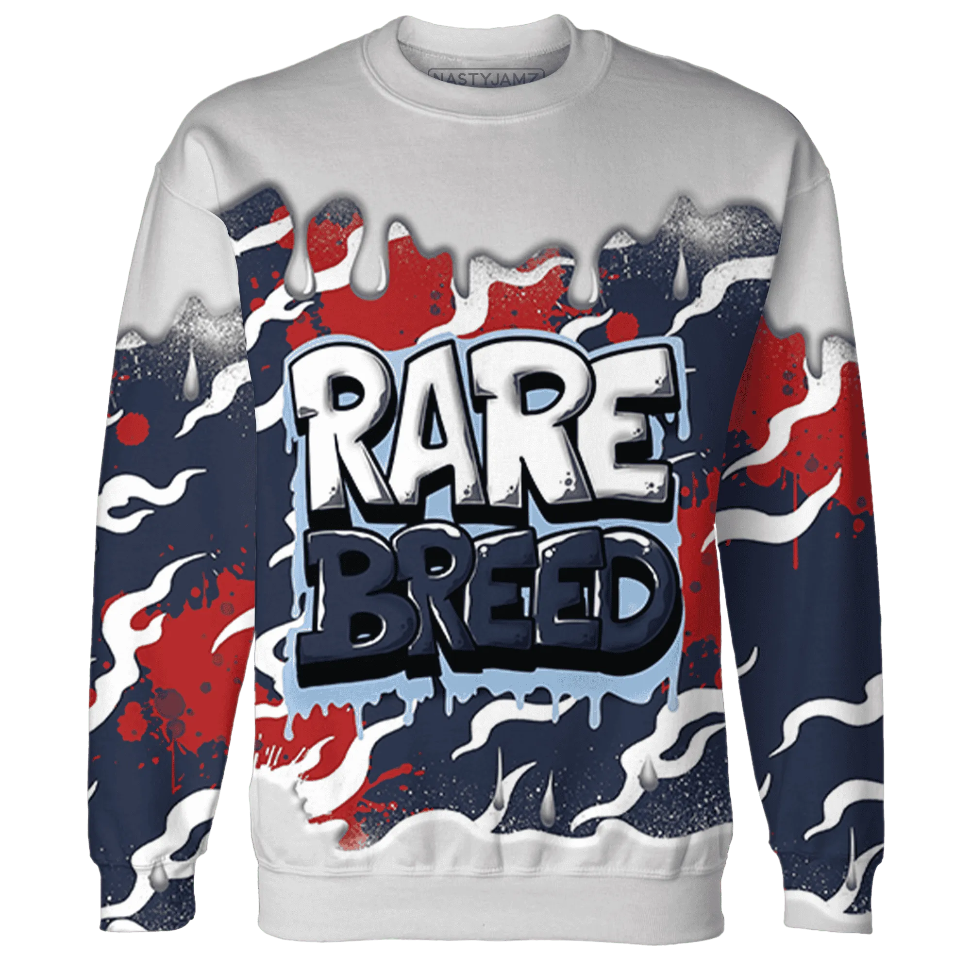 White-Navy-6s-Sweatshirt-Match-Rare-Breed-3D-Drippin