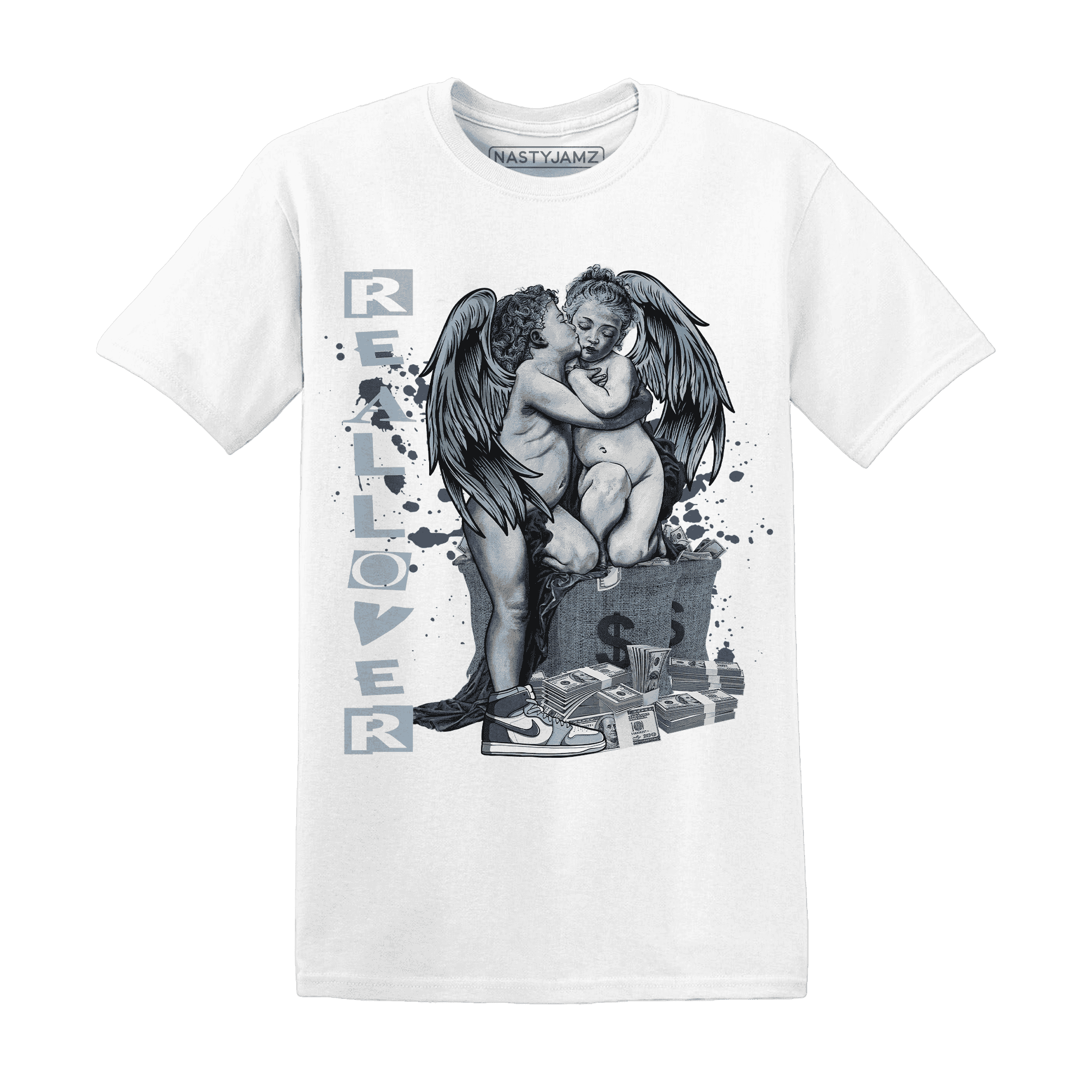 Mid Diffused Blue Grey 1s T Shirt Match Real Lover Angel - NastyJamz