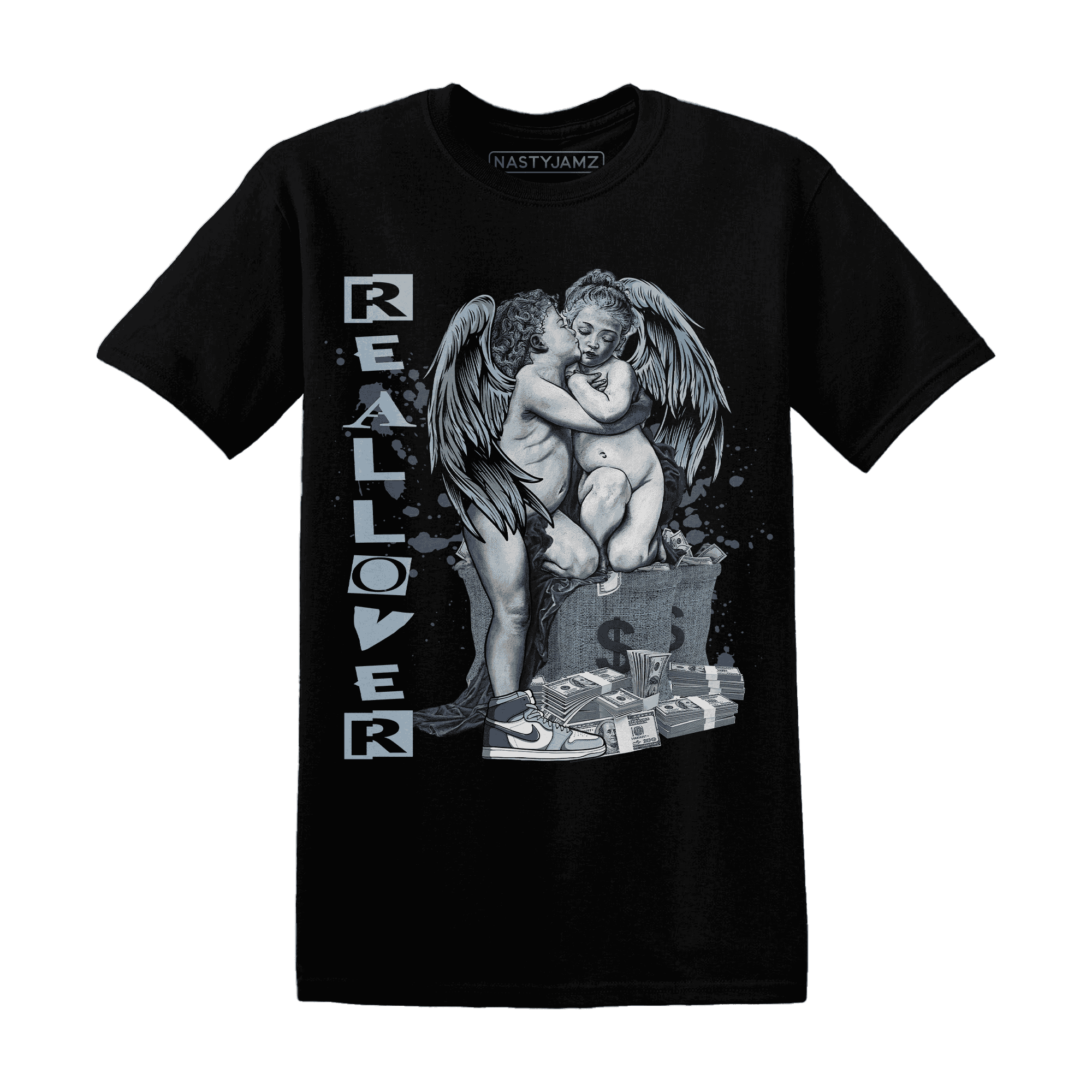 Mid Diffused Blue Grey 1s T Shirt Match Real Lover Angel - NastyJamz