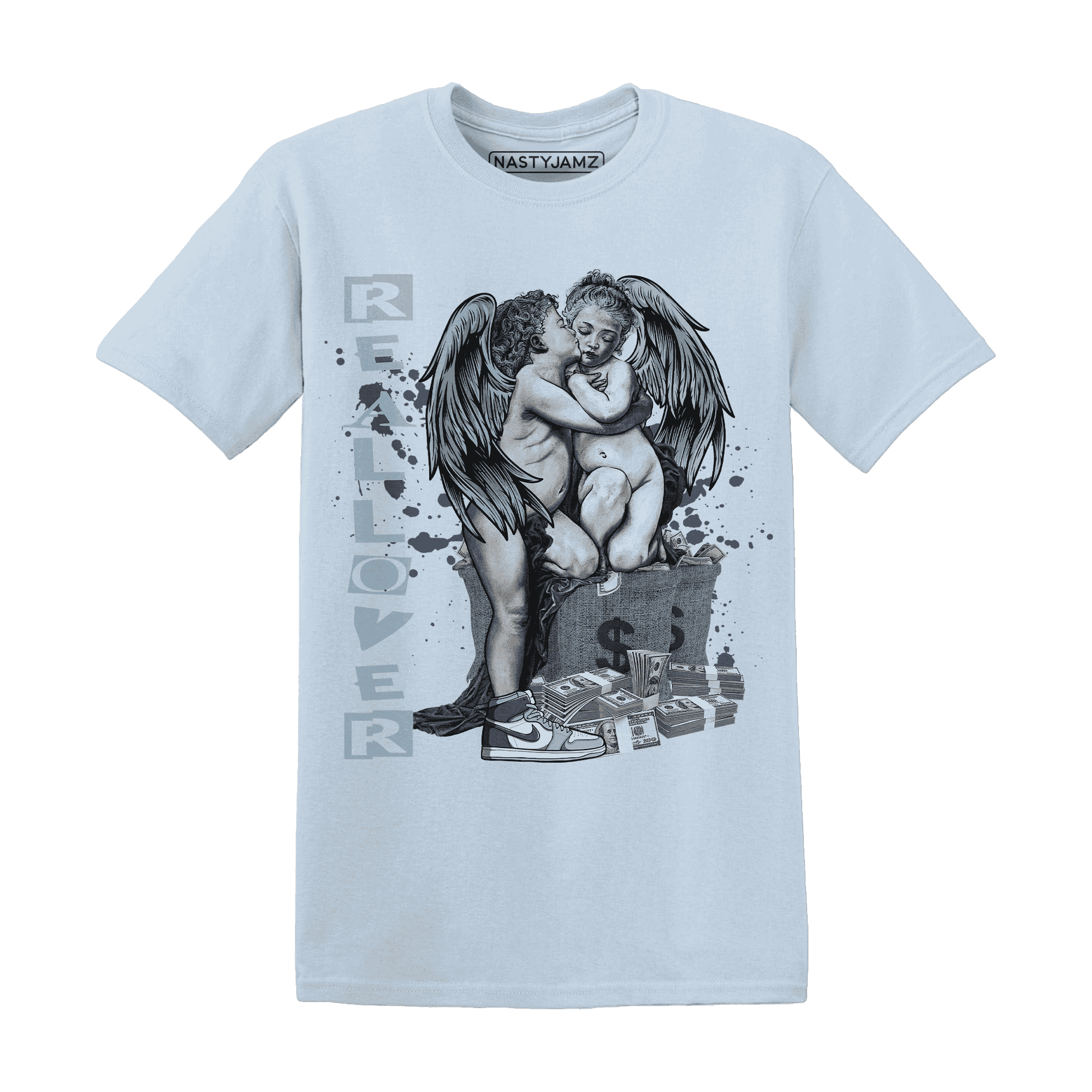 Mid Diffused Blue Grey 1s T Shirt Match Real Lover Angel - NastyJamz