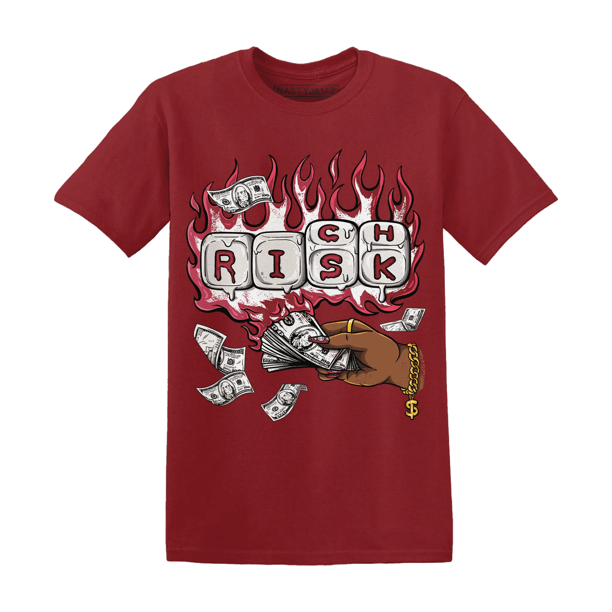 High-87-Metallic-Burgundy-1s-T-Shirt-Match-Rich-Or-Risk